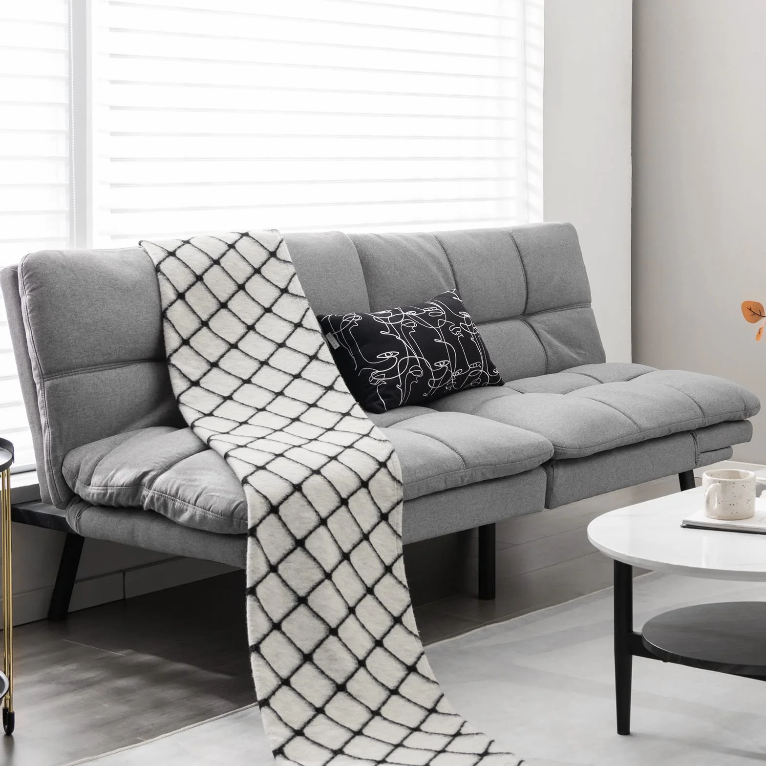 COSTWAY Składana sofa z funkcją spania, rozkładana sofa do spania z regulowanym oparciem, duża powierzchnia do leżenia 182 x 106,5 cm, do salonu, TH32548SDDE