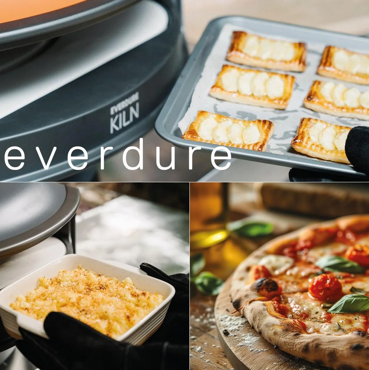 Everdure KILN innowacyjny, kompaktowy piec do pizzy do włoskiej pizzy lub tarta, obrotowy kamień do pizzy, 2 palniki w kształcie litery U i wzmacniacz, gotowy do uruchomienia w 15 minut, kolor: