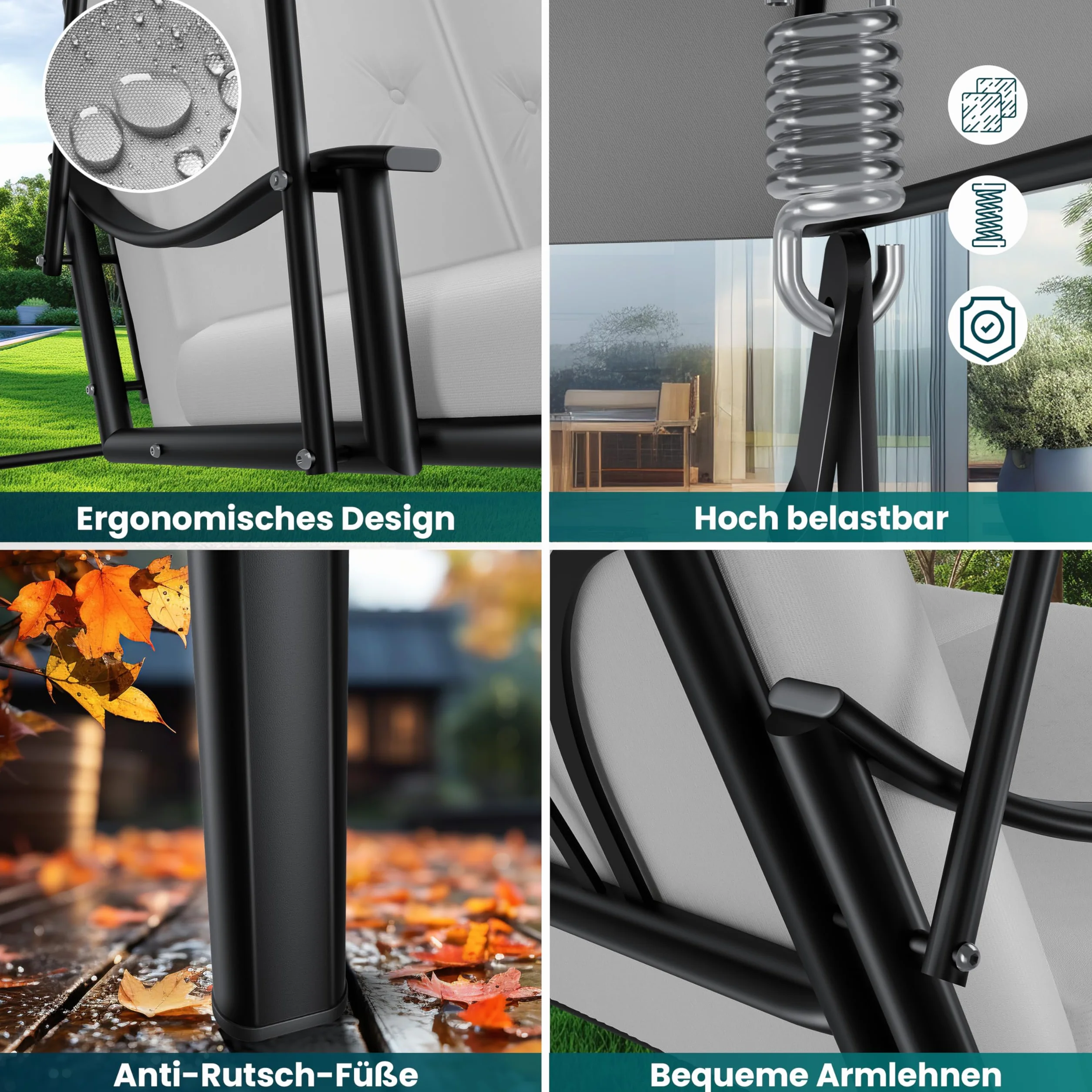 KESSER® Huśtawka ogrodowa z dachem przeciwsłonecznym 3-osobowa i nakładka na siedzisko | huśtawka ogrodowa o obciążeniu do 360 kg | leżak ogrodowy z antypoślizgowymi nóżkami | ławka huśtawka odporna
