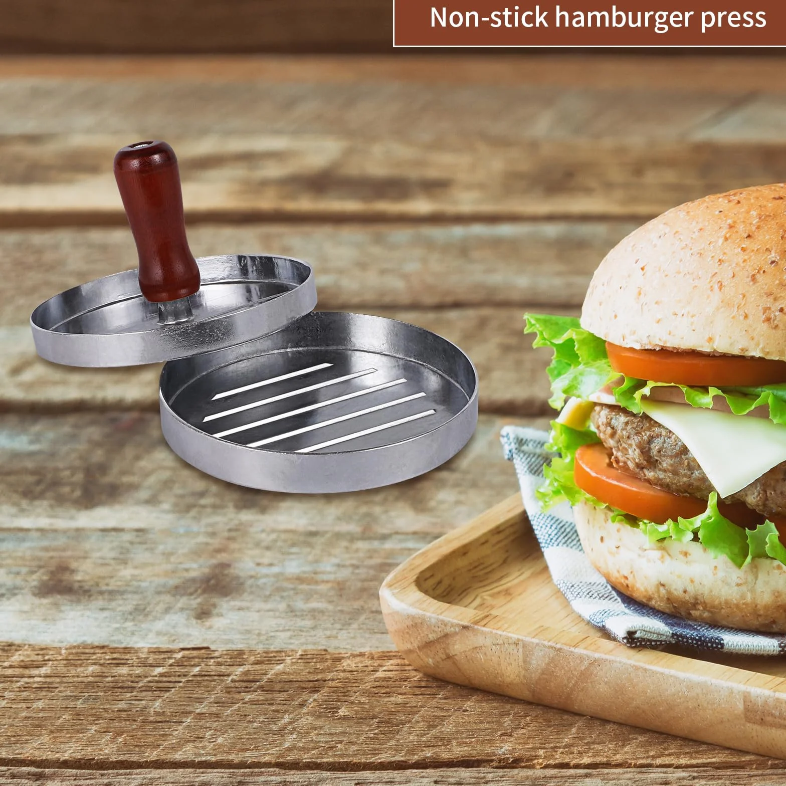 Prasa do hamburgerów, nieprzywierająca prasa do hamburgerów, prasa do hamburgerów, z aluminium, do grilla, hamburgerów, Ø 11,5 cm