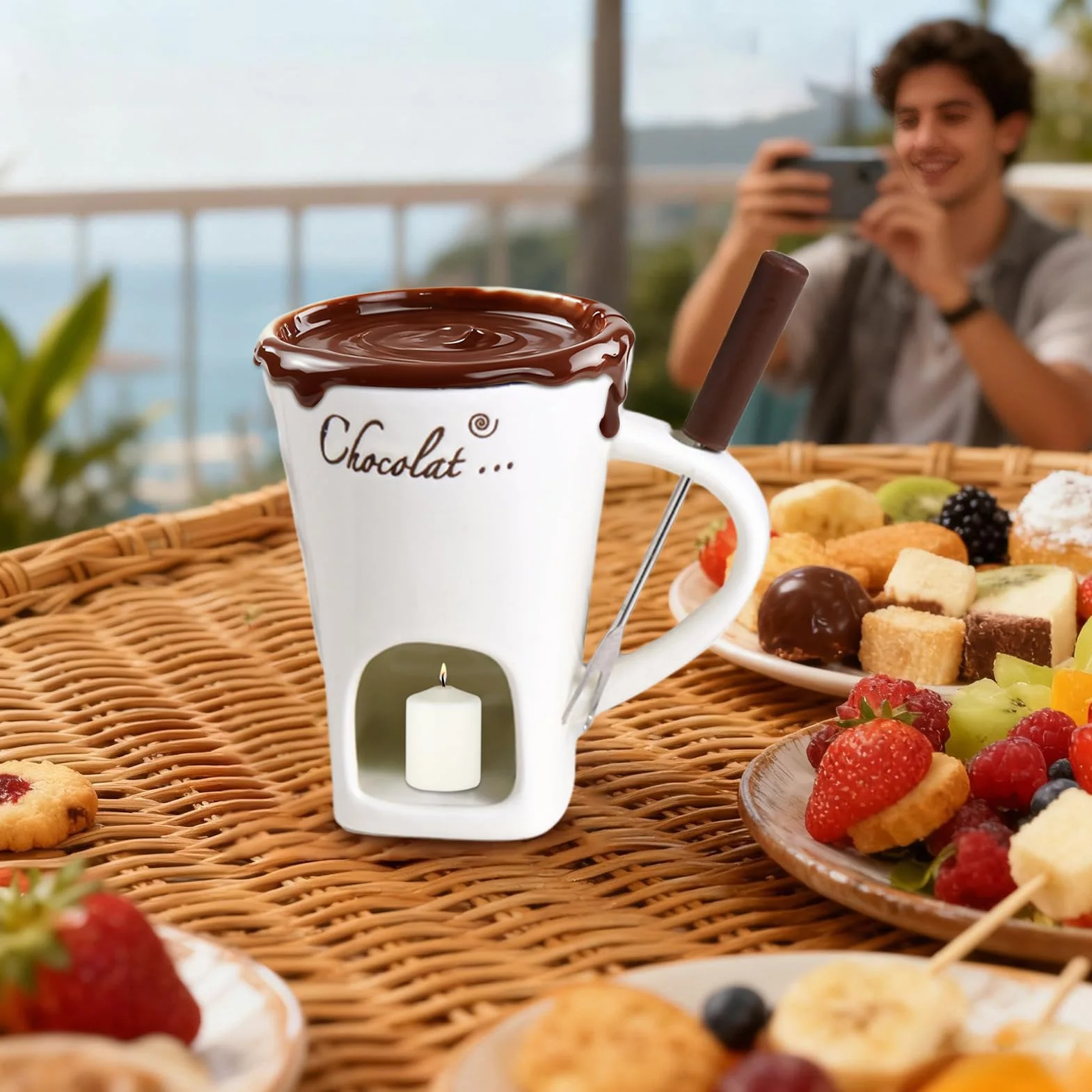 Kubek do fondue | Odporny na wysokie temperatury, przenośny, nieprzywierający, z widelcem, zestaw kubków do fondue, do zanurzania masła, deseru, napoju, kolacji, ślubu, urodzin, święta, święta