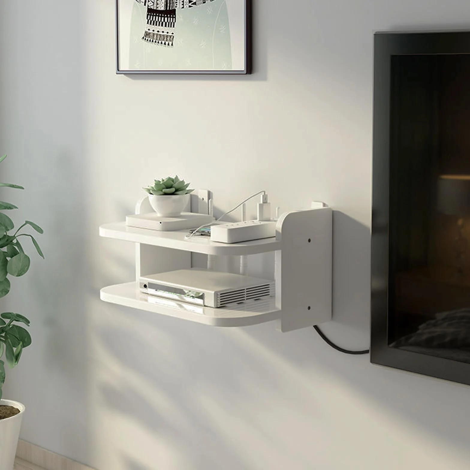 Catekro Router WiFi Storage Box, półki pływające, stojak na telewizor górny stojak ścienny wielowarstwowa półka do przechowywania, szafka pod telewizor Półki ścienne