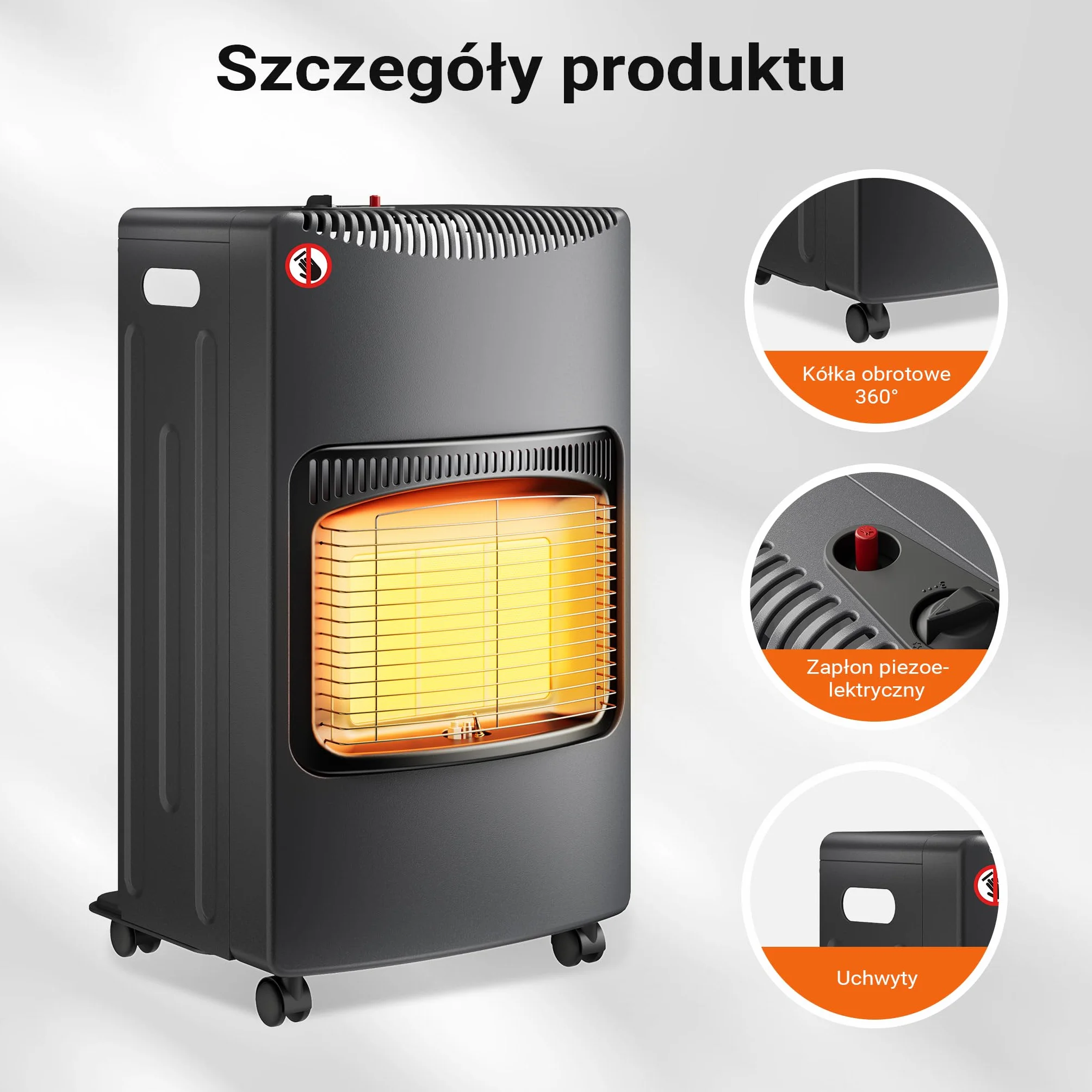 Wiltec Piecyk gazowy na butle 4,2 kW grzejnik 42 x 45 x 75,7 cm składany ogrzewacz gazowy na taras z zabezpieczeniem ODS na kołach, kompatybilny z butlami gazowymi do 13 kg