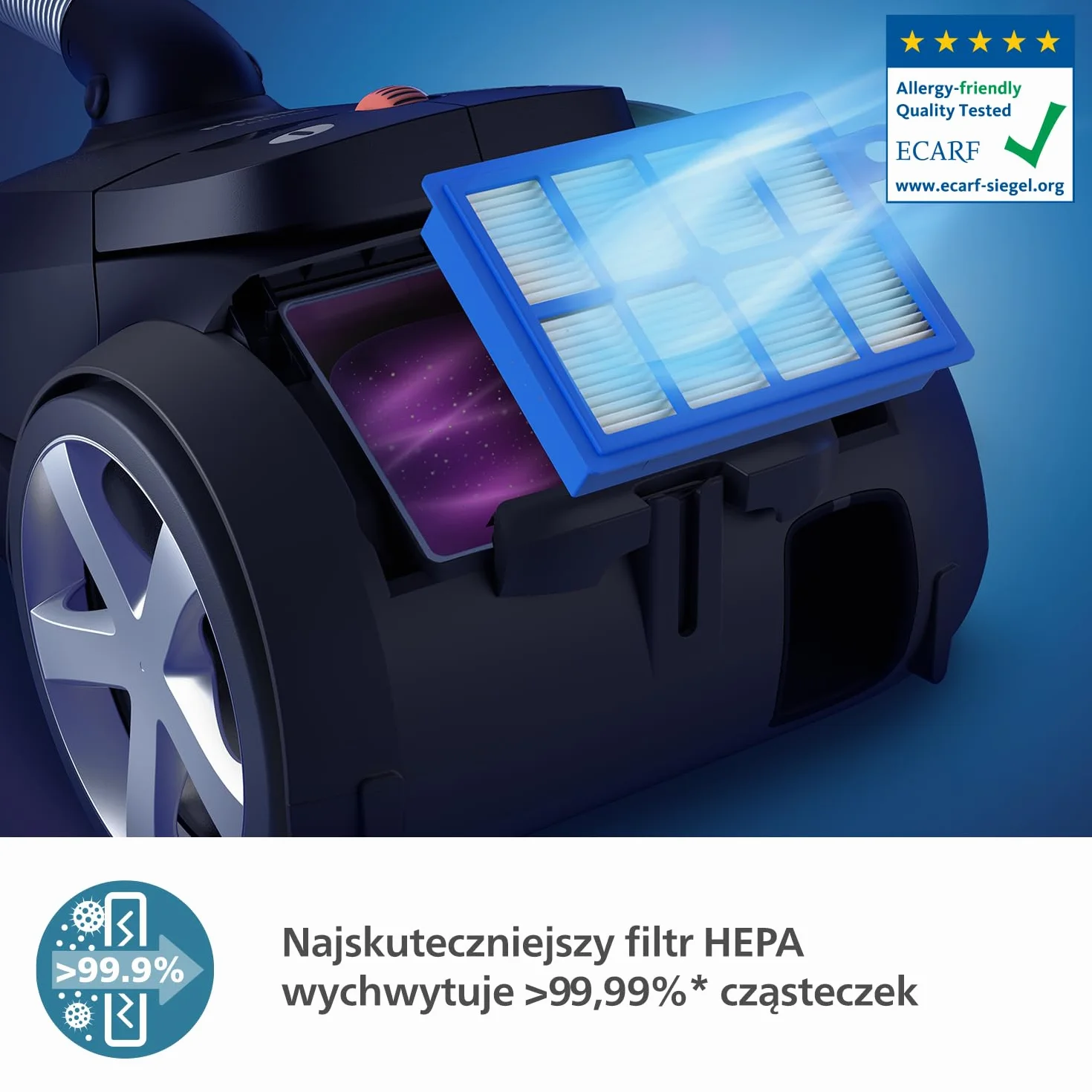 Philips Odkurzacz Workowy Performer LED Serii 8000 900 W TriActive+ LED Filtr HEPA Zasięg 12 m Głęboka Czerń XD8122/10
