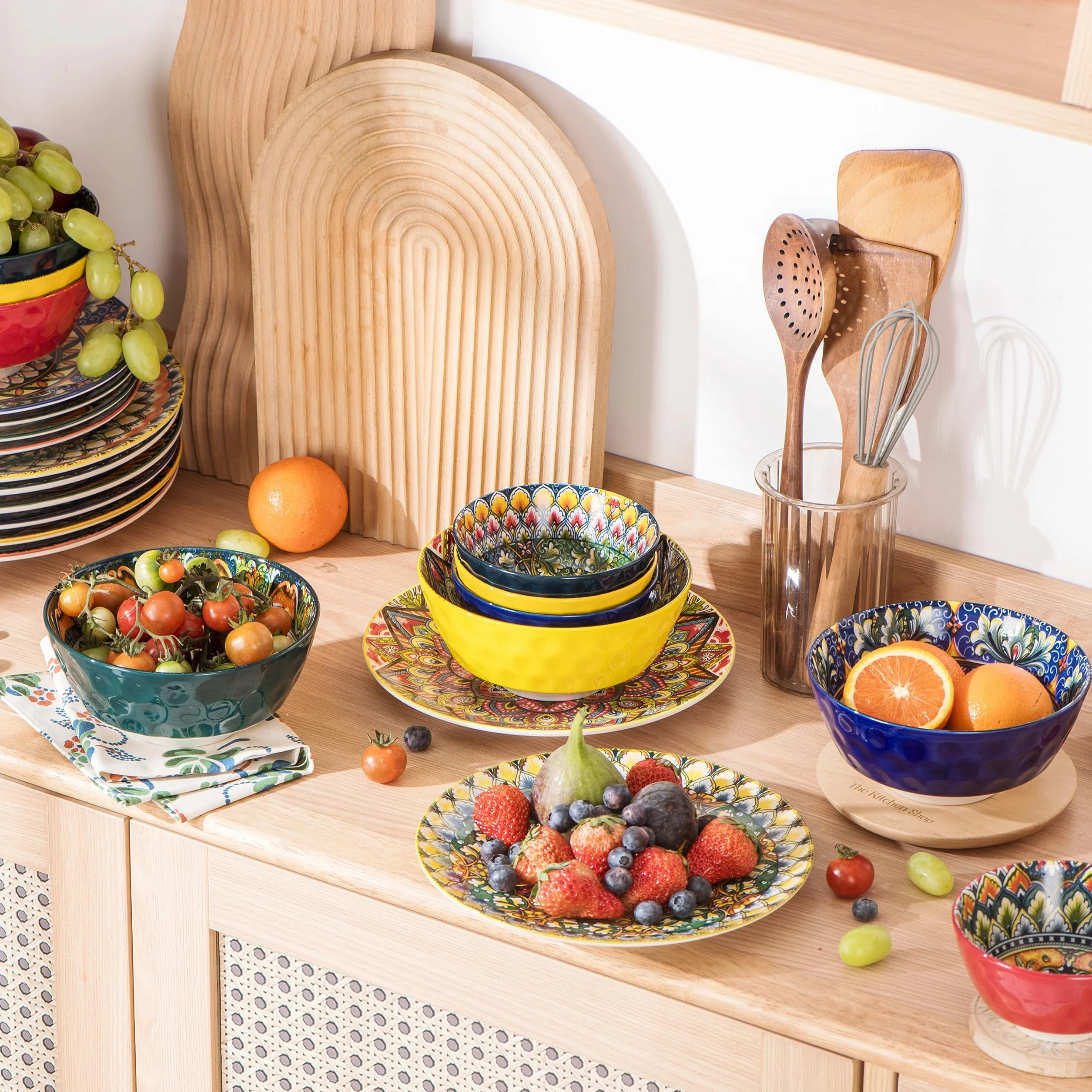 Henten Home Miski do zupy, zestaw 6 porcelanowych misek, 350 ml, do serwowania potraw na deser, zupę, płatki kukurydziane, lody, serwis stołowy w stylu boho, wielokolorowe