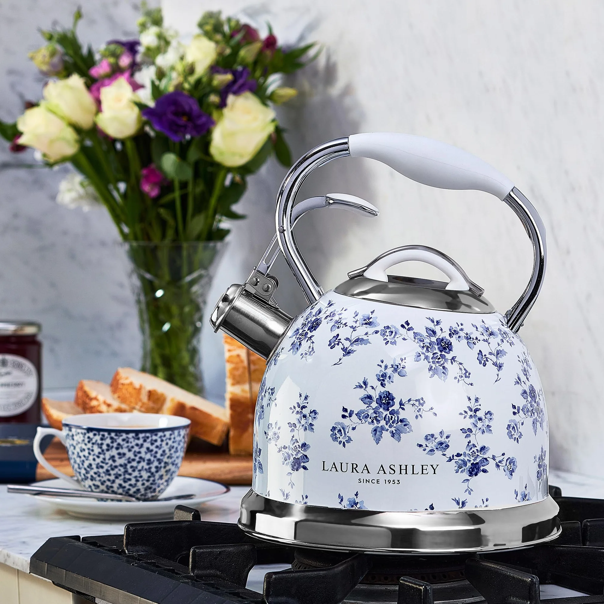 Laura Ashley China Rose Czajnik Indukcyjny 2,5 L Gwizdający Szybko Gotujący na Kuchenkę Gazową