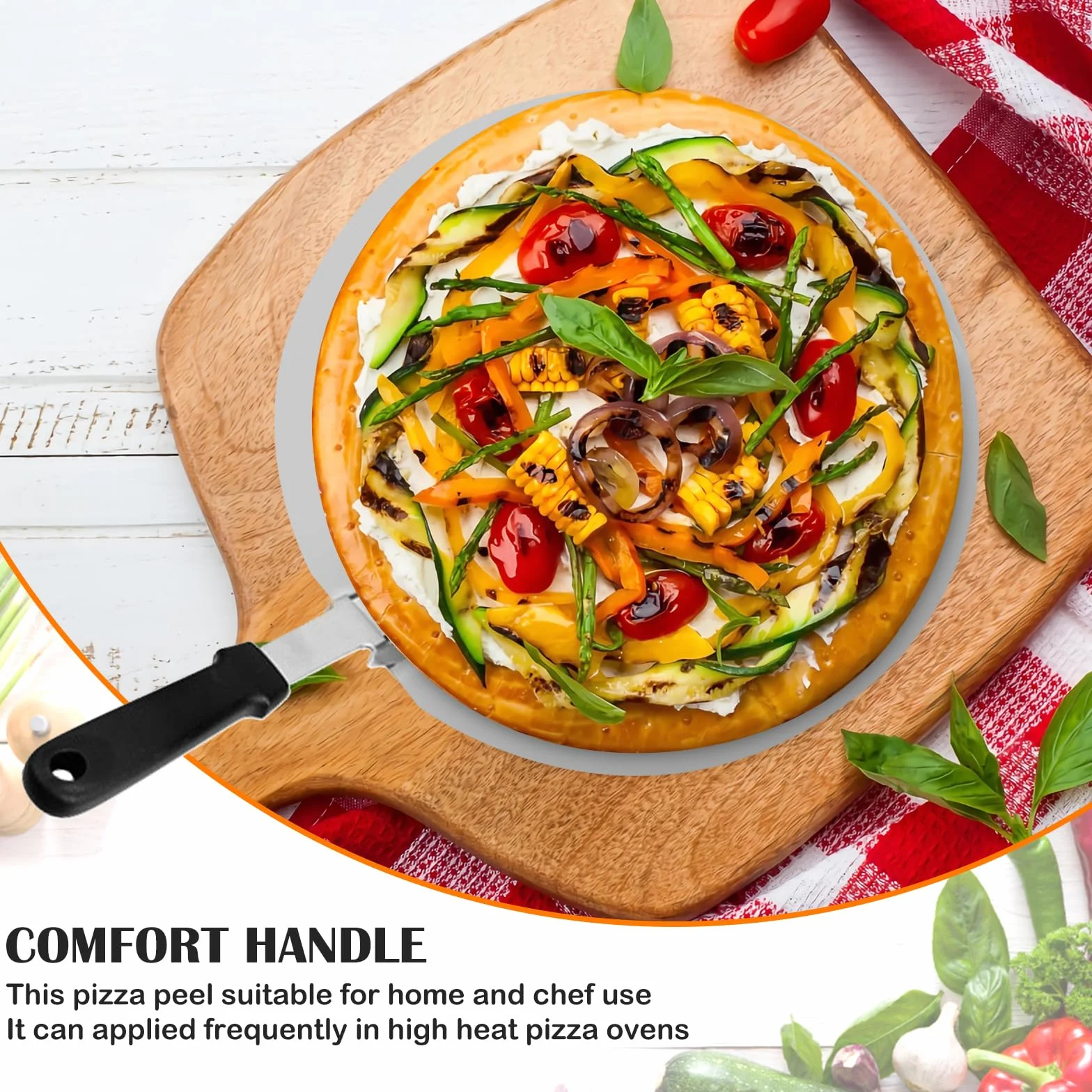Łopatka do pizzy ze stali nierdzewnej, do grilla lub piekarnika, z praktycznym składanym uchwytem, okrągła łopatka do pizzy, 30,5 x 25,5 cm, do tarty i chleba