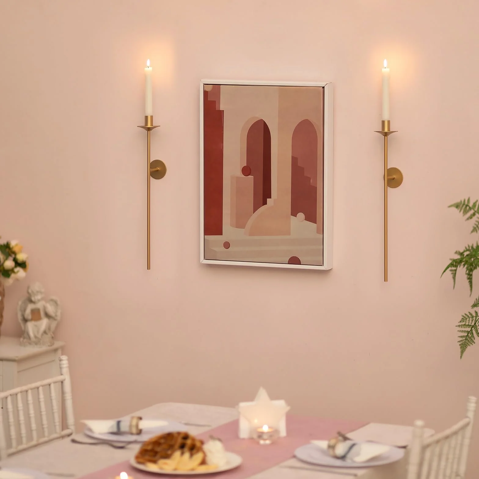 Sziqiqi Zestaw 2 złotych lamp ściennych do świec stożkowych, nowoczesny design, metalowe kije do sypialni, salonu, łazienki, jadalni