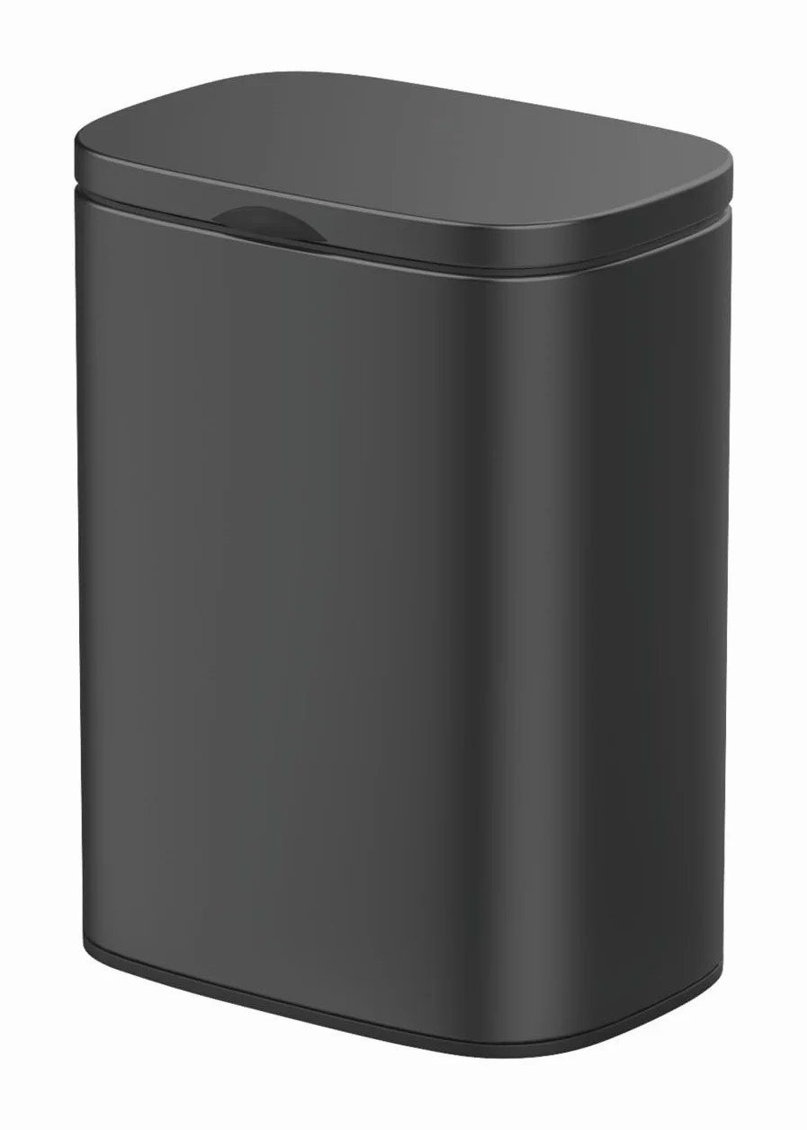WENKO Sare ścienny kosz na kosmetyki 5 l, kosz na śmieci z pokrywką i wolnoopadającym Easy-Close, wiadro łazienkowe z lakierowanej stali do mocowania bez wiercenia, 21,5 x 29,5 x 19 cm, czarny matowy