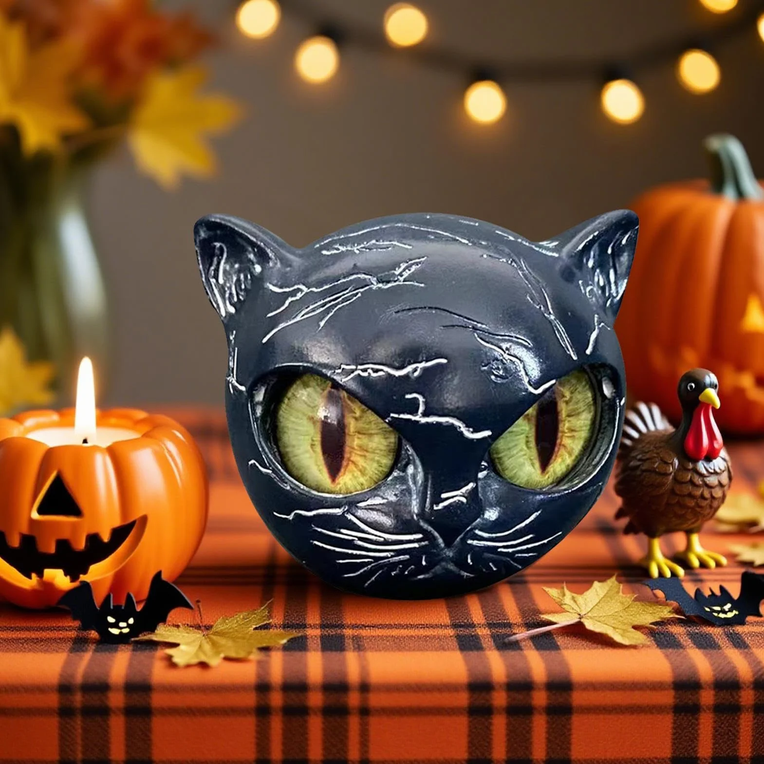 Rzeźba głowy kota – czarna rzeźba z kamienia kotów na Halloween, żywiczne małe figurki kota, dekoracje domu, rzeźby zwierząt, dekoracja domu, do salonu, sypialni, szafki, półki, biurka, wejścia