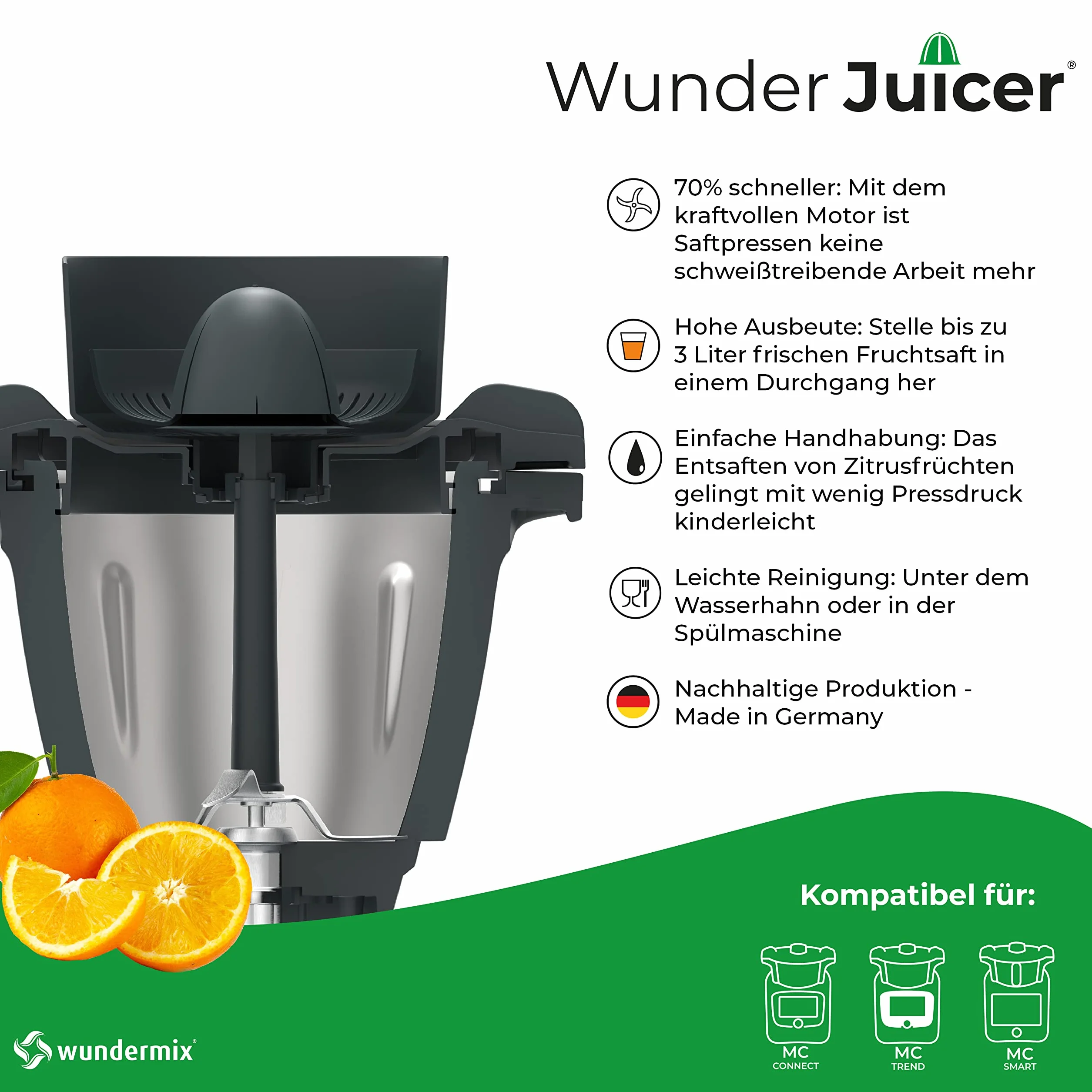 Wundermix WunderJuicer® wyciskarka do soków Monsieur Cuisine do Connect, Trend, Smart – wyciskarka do cytrusów i sokowirówka – wyprodukowana w Niemczech