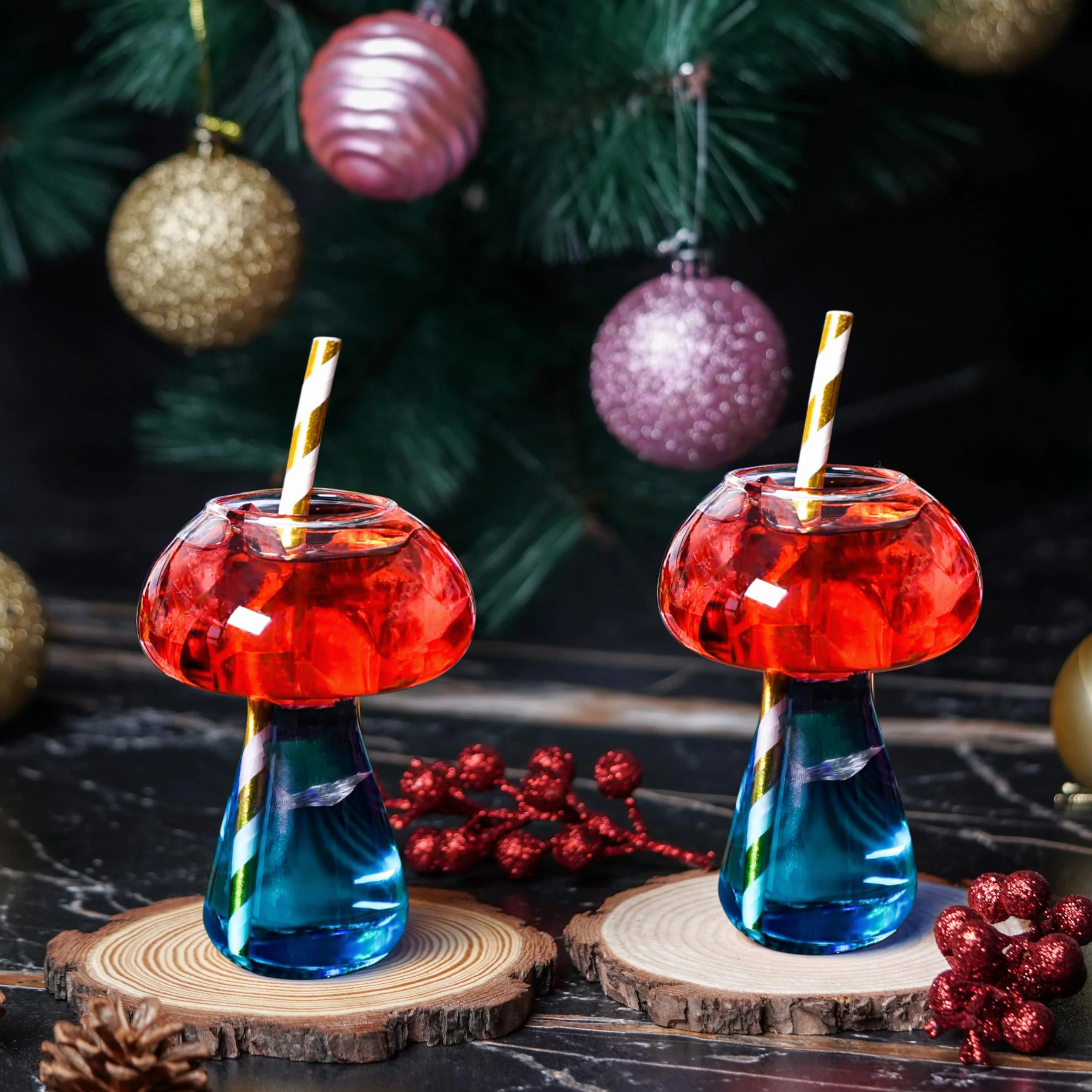 Winter Shore Szklanki Grzybowe do Koktajli 260ml [2 szt.] - Szklanki do Picia na Martini, Wino, Szampan, Sok - Kreatywne, Ręcznie Dmuchane - Bar, Impreza, Dom