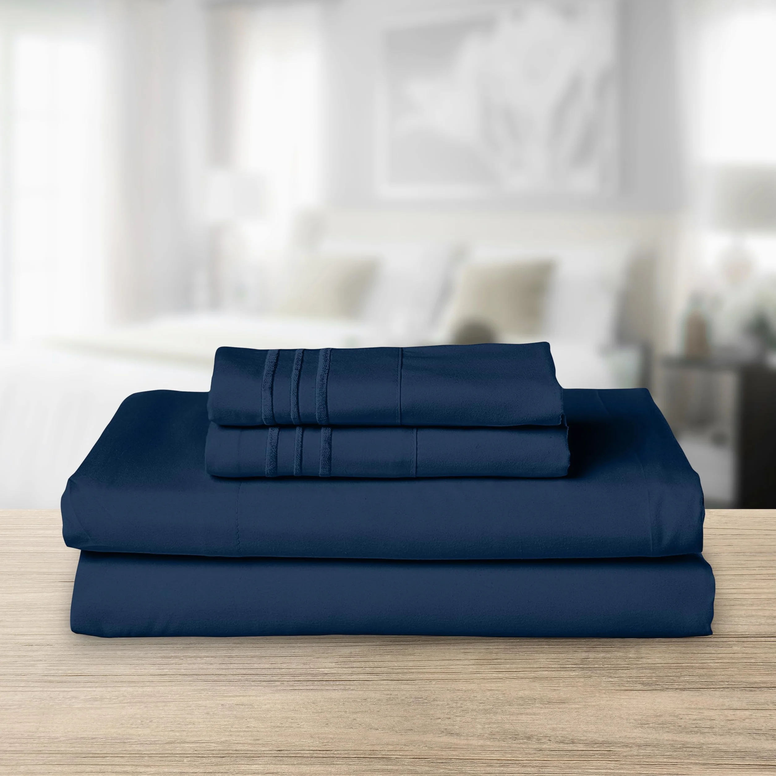 Elegant Comfort Luxurious 1500 Premium Hotel Quality Microfiber 4-Piece Bed Sheet Set, King, Navy Blue