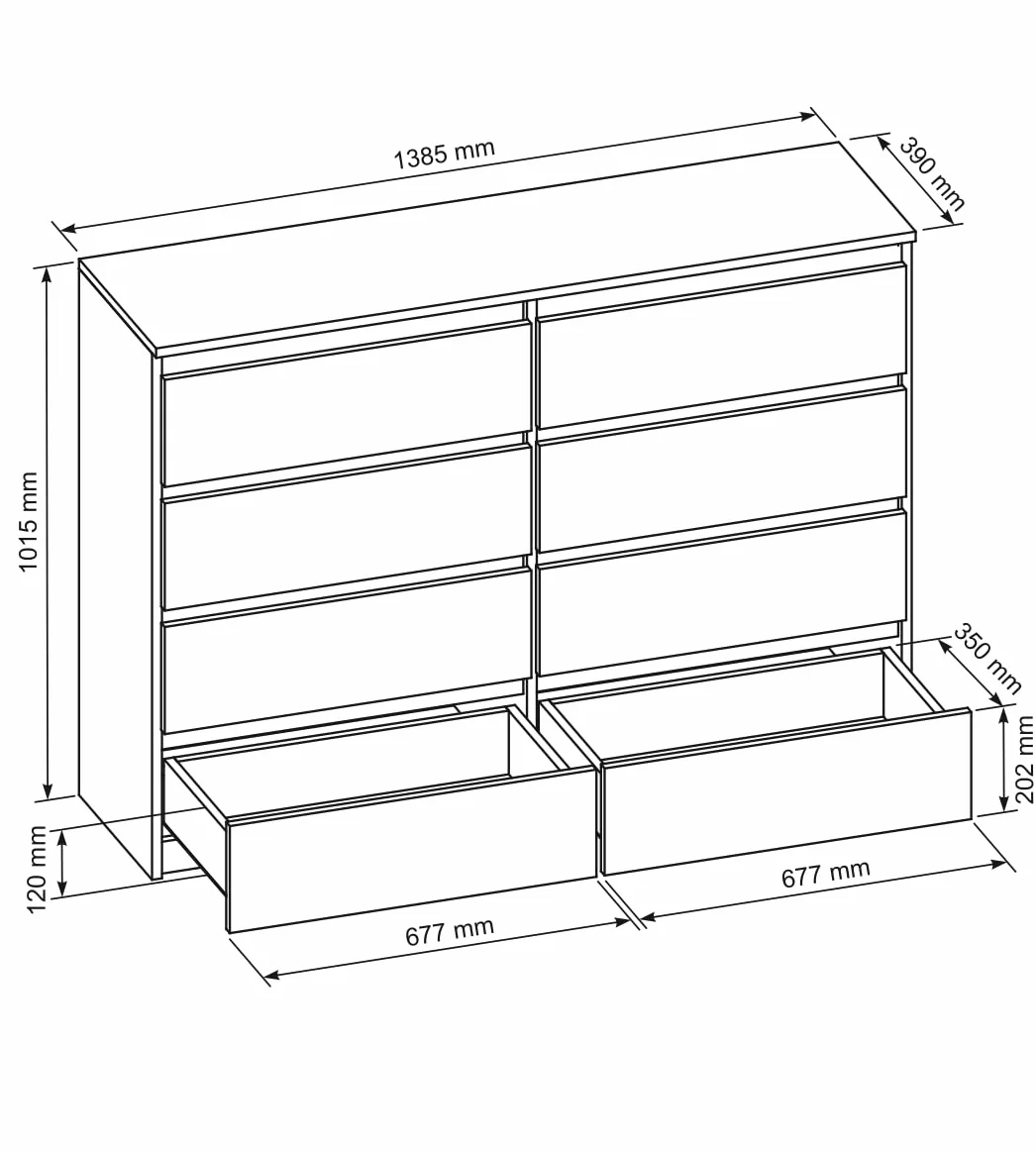 meble masztalerz Komoda Biała Mat z 8 szufladami - 138,5x101,5x39 cm - Komoda do salonu, sypialni - Szafka z szufladami - Komoda z szufladami