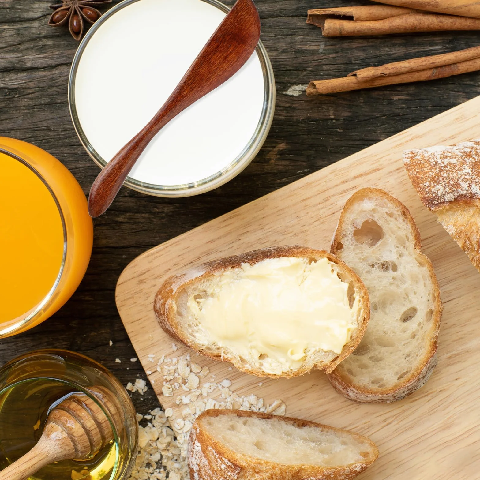 Molain Drewniane Noże do Masła i Sera, Szpatułki, Łyżeczka do Marmolady, Solniczka, Nóż do Ciasta, Rozrzutnik Masła (4 sztuki)