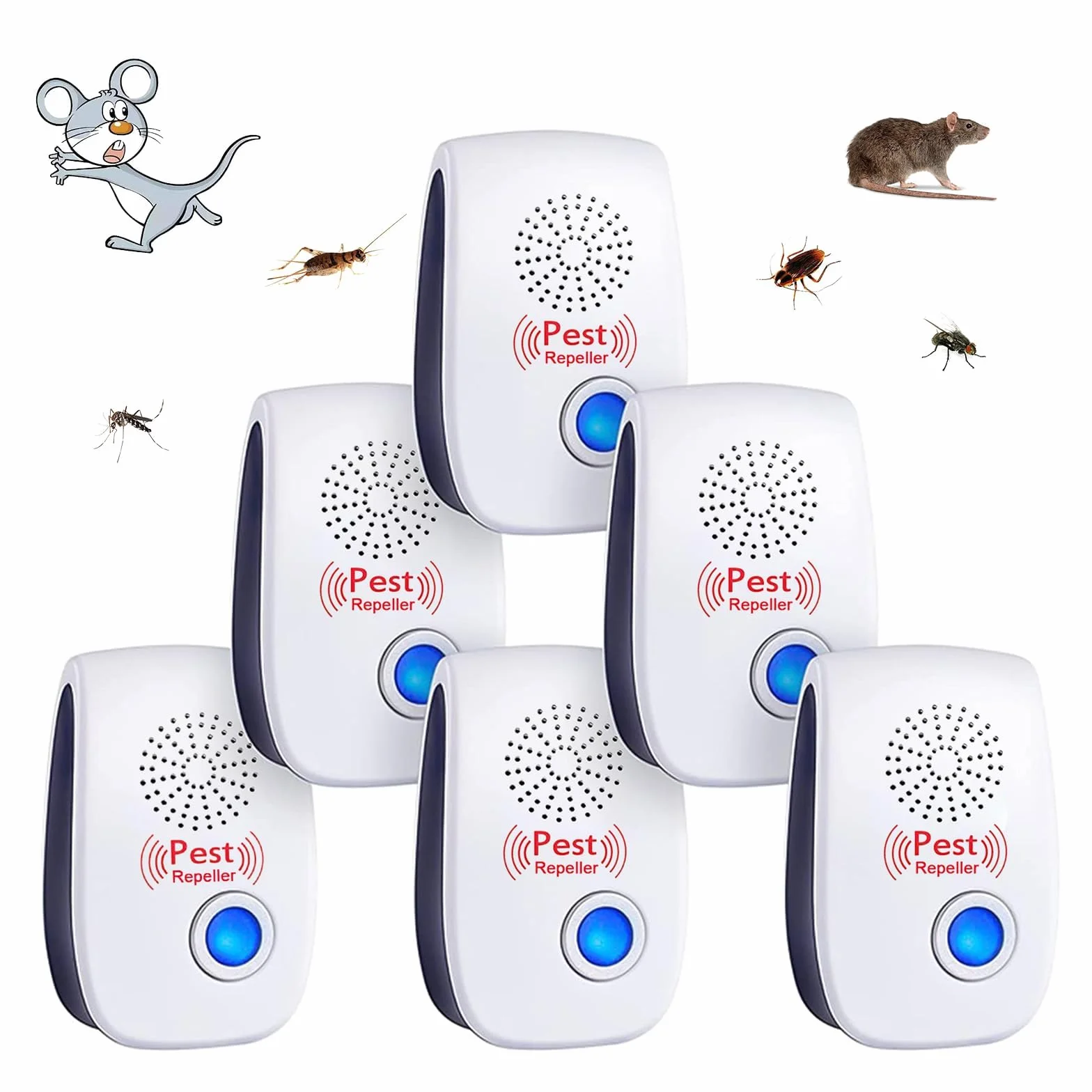 Flintronic 6 szt. ultradźwiękowa mysz odstraszająca mysz, ultradźwiękowy odstraszacz szkodników, ultradźwiękowy środek odstraszający komary, urządzenie do usuwania karaluchów, pająków, mrówek