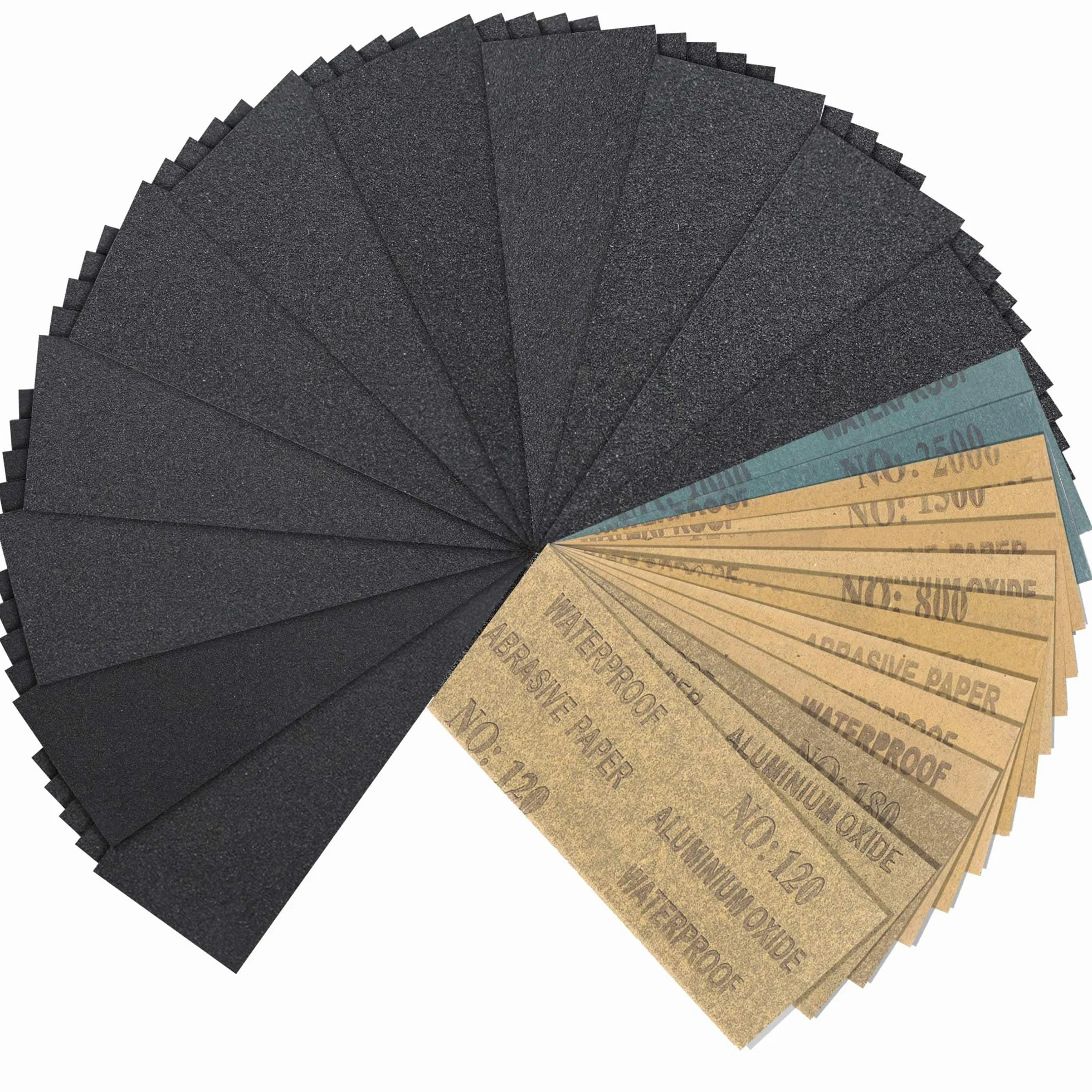 Zestaw 70 arkuszy papieru ściernego, 23 x 9 cm, ziarnistość 120, 150, 180, 240, 320, 400, 600, 800, 1000, 1200, 1500, 2000, 2500, 3000, do polerowania drewna, karoserii samochodów, metalu i ścian