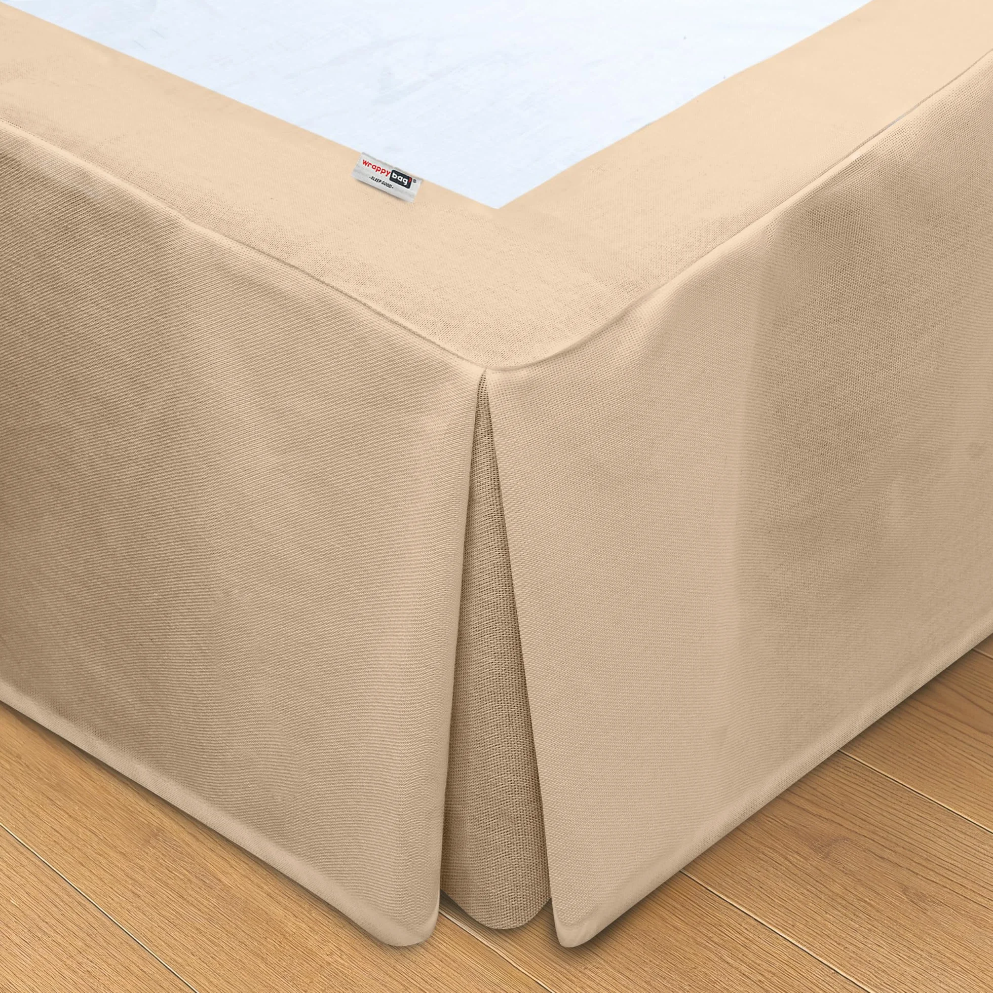 Wrappybag Falbana na Łóżko Pokrowiec na Stelaż 140 x 200 cm - Długi do Samej Podłogi – Odnawia i Chroni Stelaż – Kolor Bezowy – 8 Dostępnych Rozmiarów
