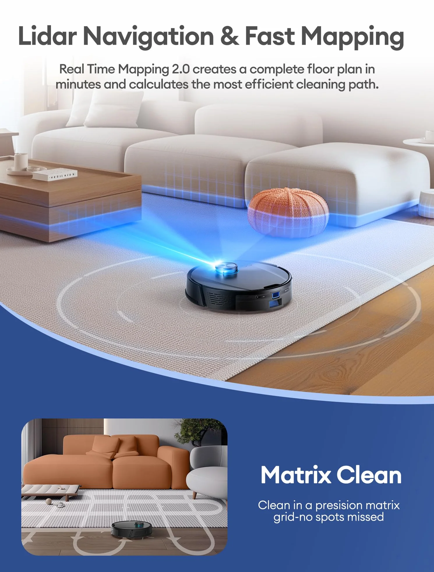 Ultenic T20 Pro Robot Odkurzający z Samooóżnianiem, 8000 Pa, Cichy, Sterowanie WiFi/Bluetooth/Alexa/App, 6 Trybów Czyszczenia, Idealny do Sierści Zwierząt