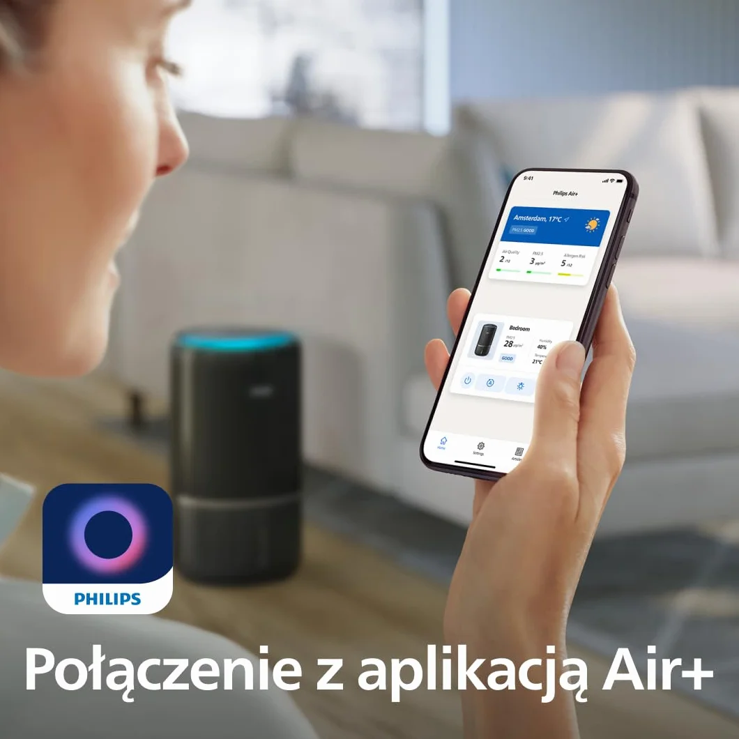 Philips Oczyszczacz i nawilżacz powietrza 2 w 1 z serii 3400, HEPA NanoProtect + filtr z aktywnym węglem, higieniczne nawilżanie 650 ml/h, CADR 300 m³/h dla 78 m² (AC3421/13)