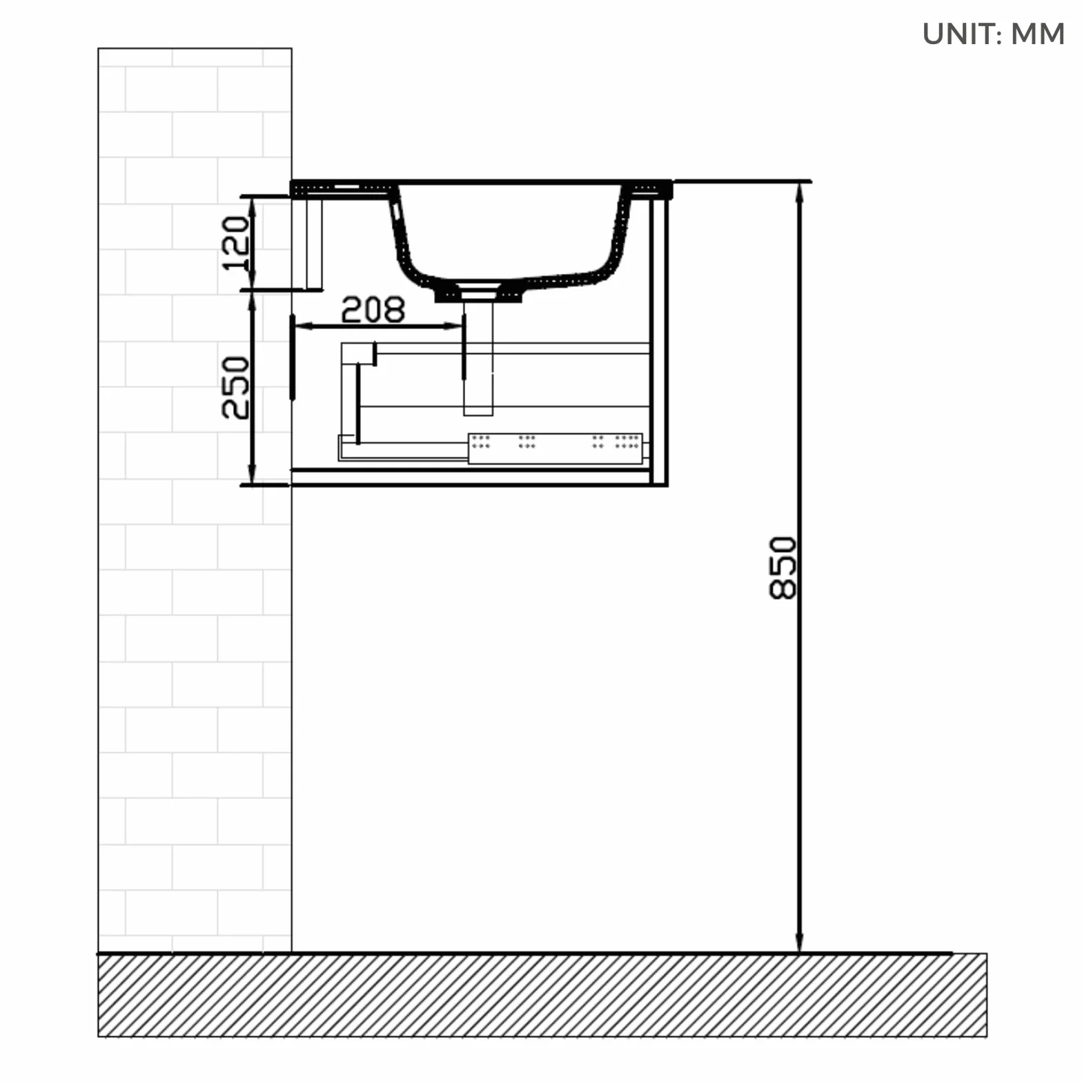 120 cm Ścienna Szafka Pod Umywalkę Z Żywicy Mineralnej, Szufladą I Drzwiami, Ultracienka, Z Cichym Domykiem, Żebrowanym Akcentem, Odpowiednia Do Dużych Łazienek, Forest Walnut