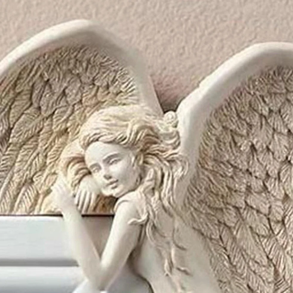Jauhmui Skrzydło anioła, dekoracja na drzwi z żywicy, rzeźba ścienna 3D w stylu shabby chic, kreatywny ornament do dekoracji ścian i drzwi (lewa)