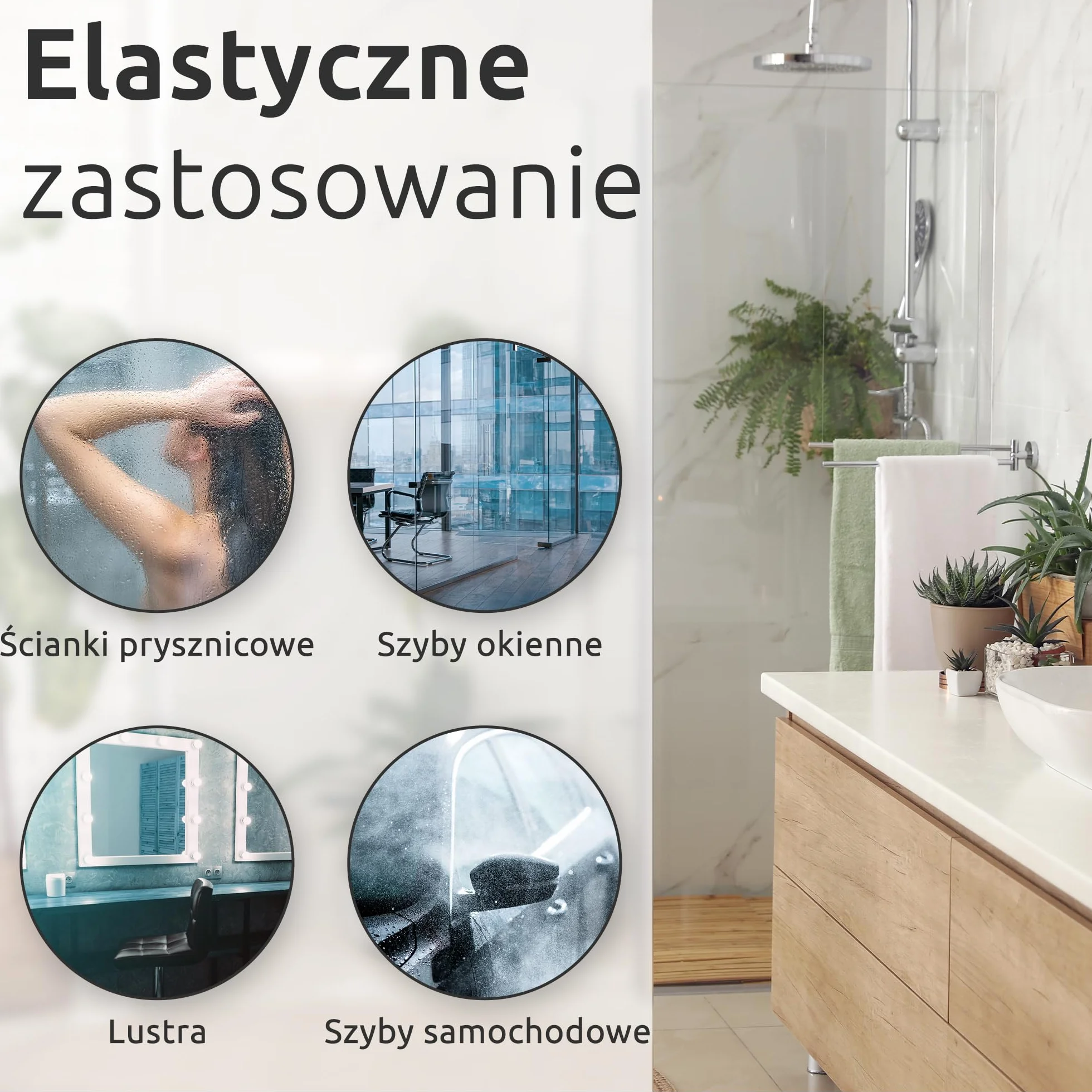 ECENCE Silikonowa ściągaczka do kabiny prysznicowej, ściągaczka do kabiny prysznicowej, z uchwytem i ściereczką z mikrofibry, czarna, 21cm