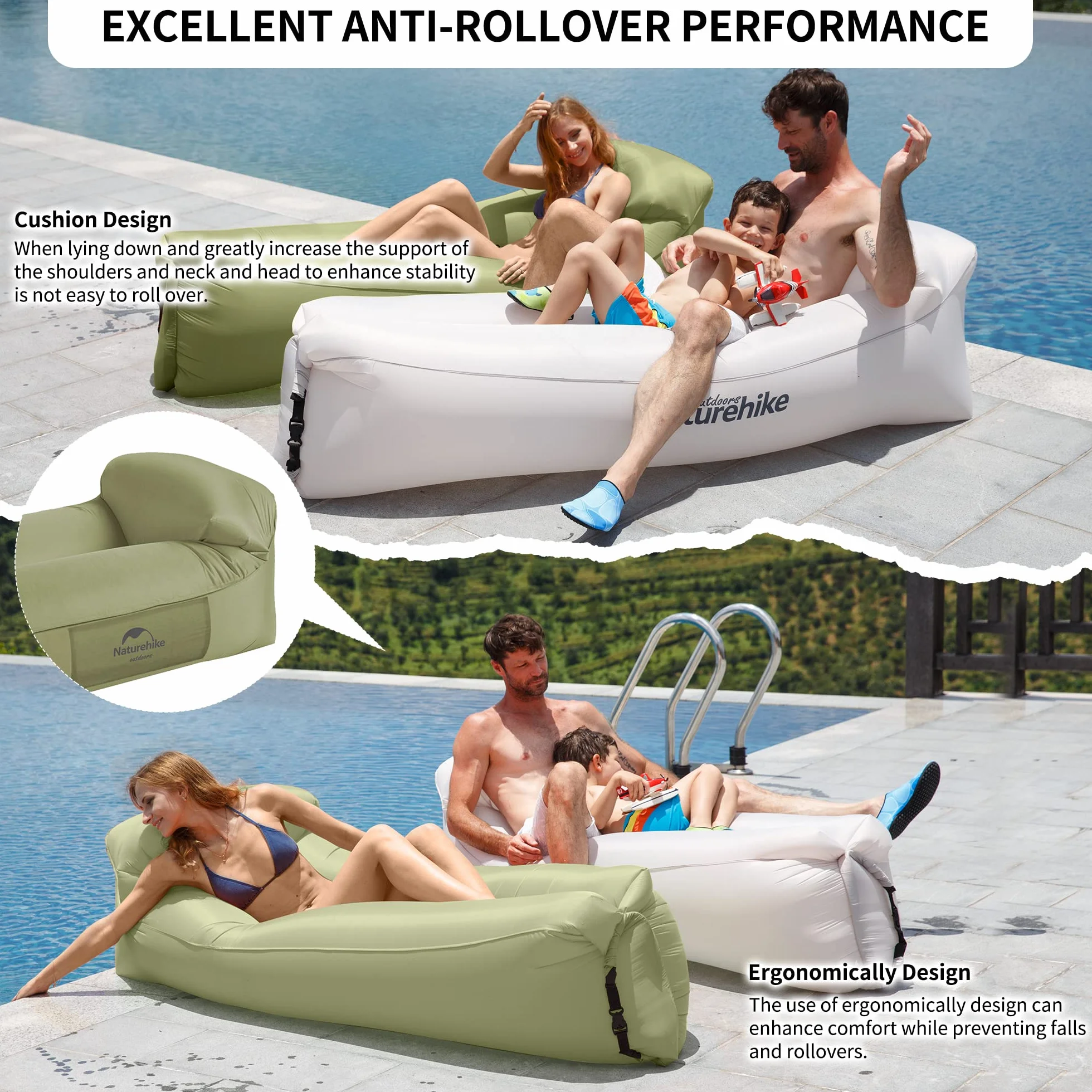 Naturehike Nadmuchiwany rozkładany fotel, wodoodporna nadmuchiwana sofa z przenośnym plecakiem, nadmuchiwane łóżko do kempingu, basenu (zielony)