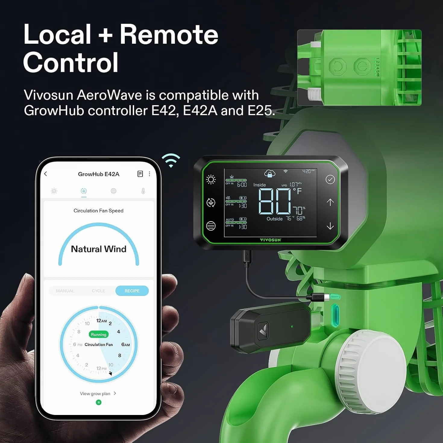 VIVOSUN AeroWave E6 Grow wentylator namiotowy 15 cm, silnik EC, inteligentne sterowanie Wi-Fi, opatentowany w USA, automatyczny wentylator oscylacyjny z klipsem, odporny na warunki atmosferyczne