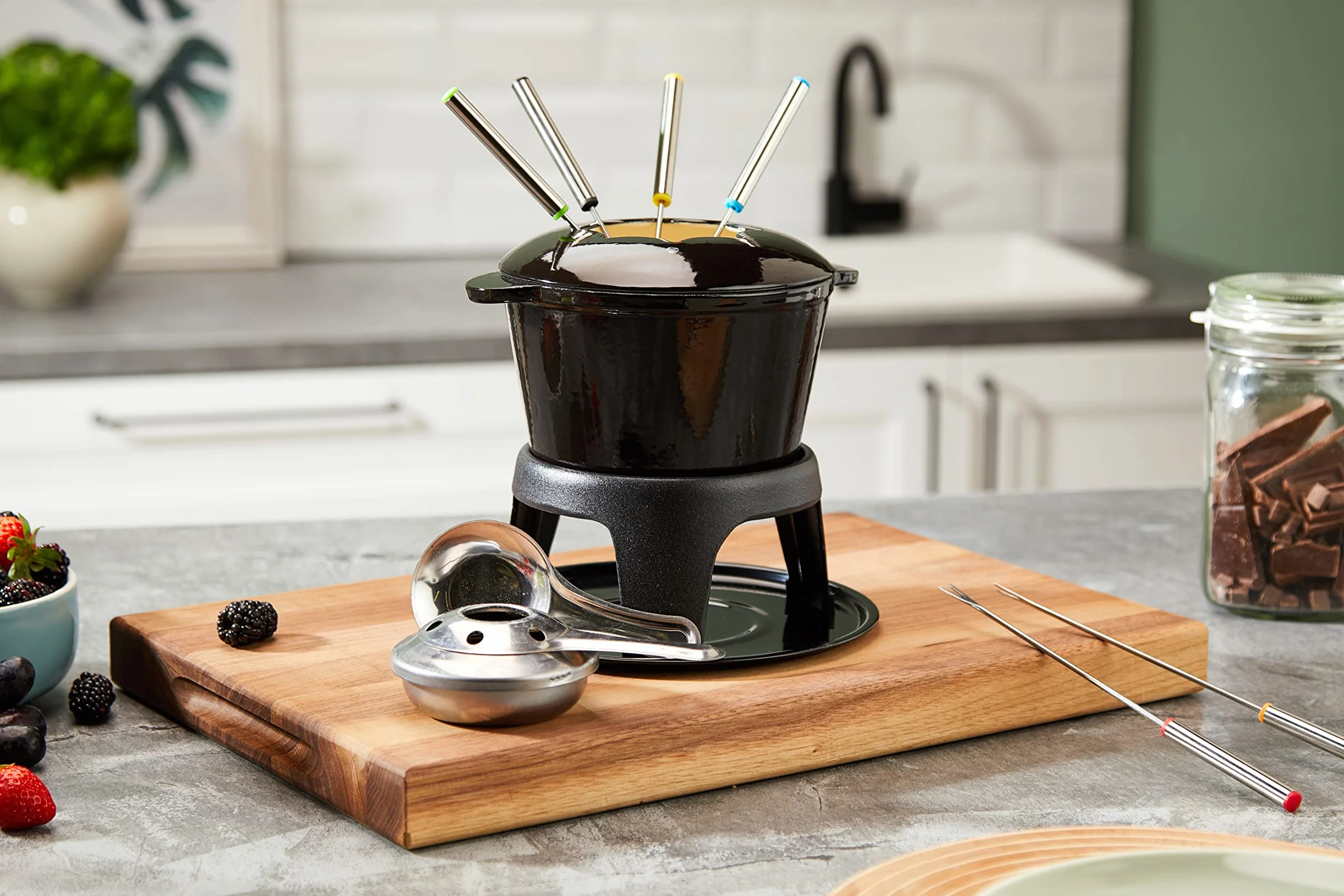 MasterClass Żeliwny Zestaw do Fondue 12 × 18 × 21 cm Czarny
