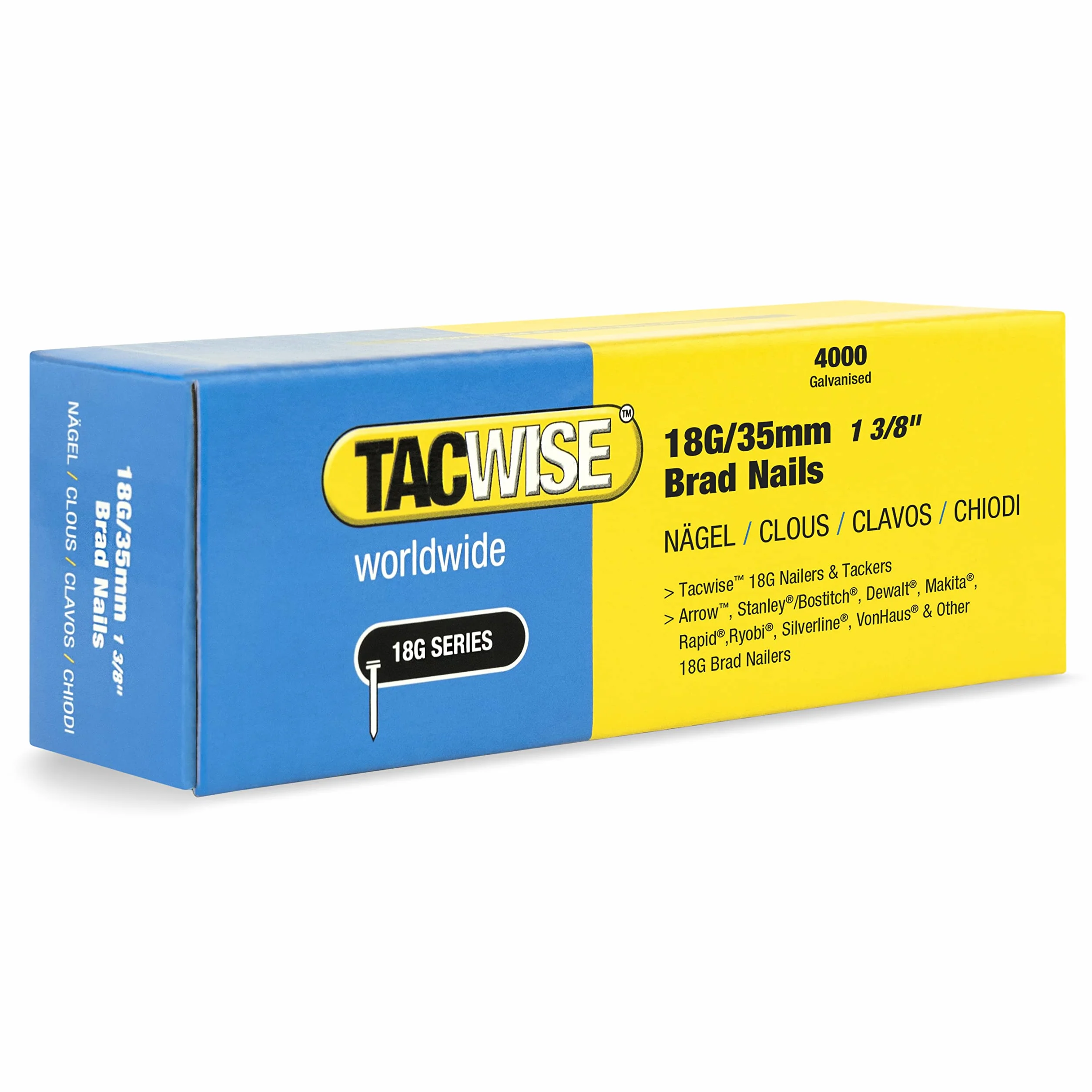 Tacwise 1713 Typ 18G / 35 mm ocynkowane gwoździe Brad, 4000 sztuk, srebrne