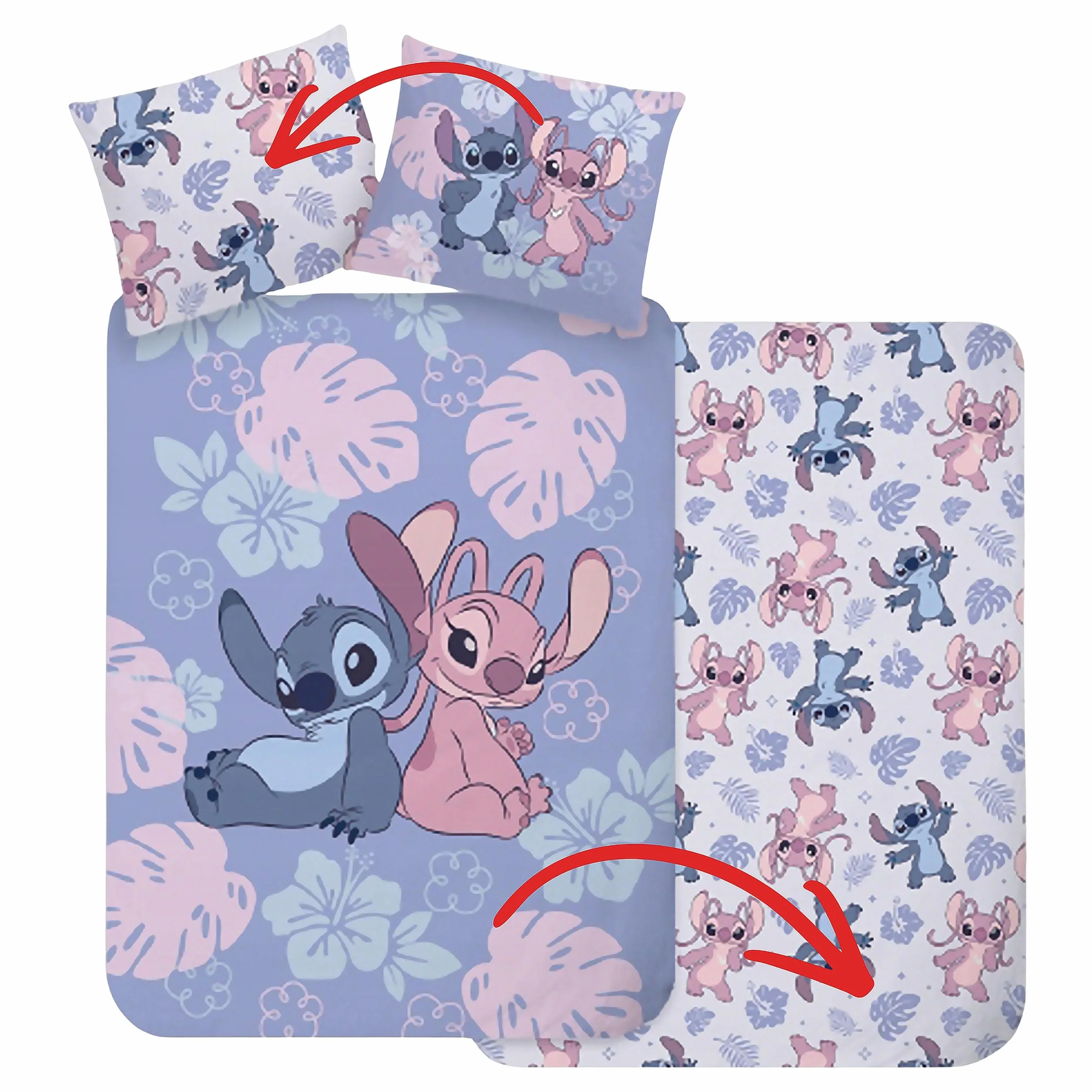 DISNEY Stitch Niebieska, DWUSTRONNA, bawełniana pościel dziecięca na zamek, 100% BAWEŁNA OEKO-TEX (140x200cm+70x90cm)