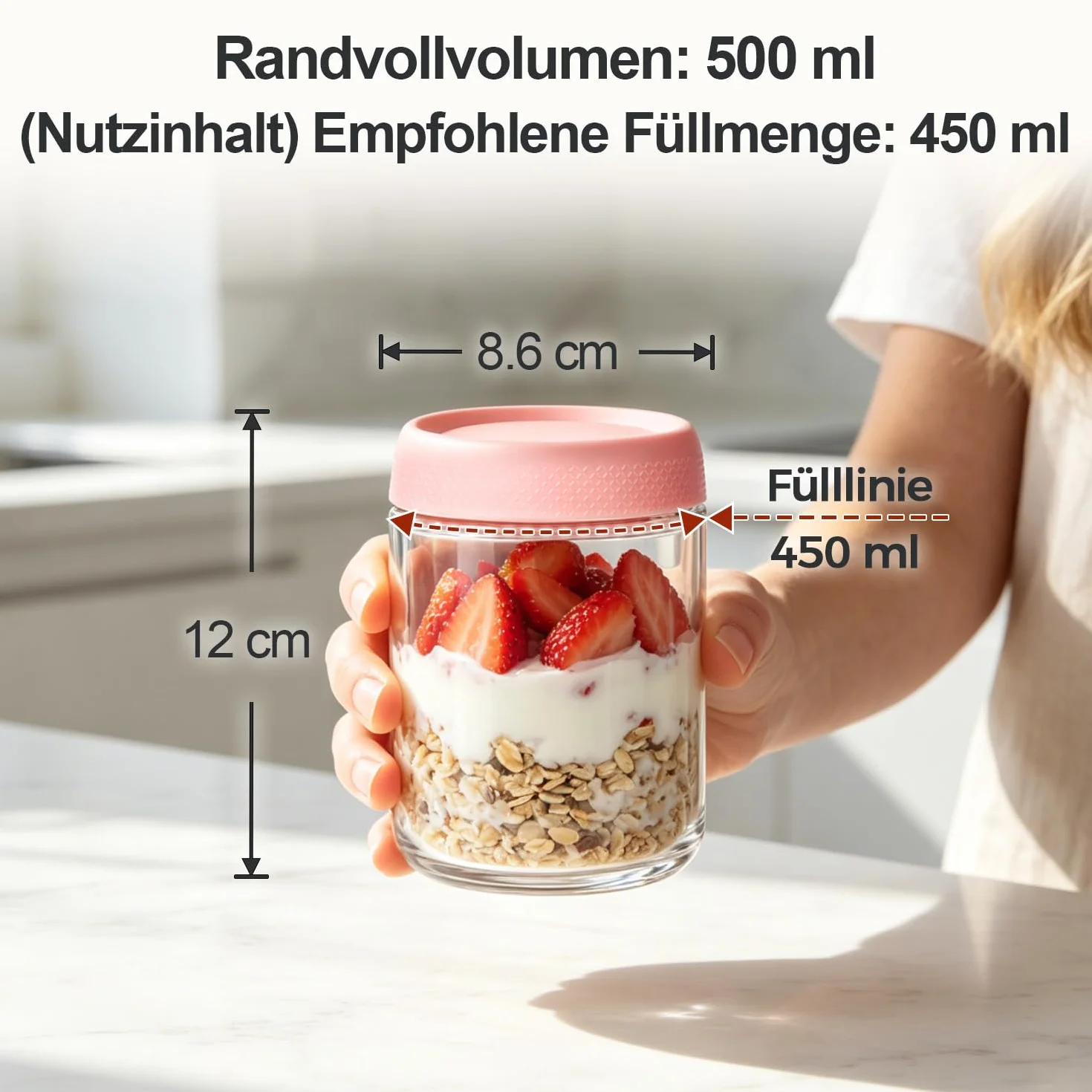ComSaf Zestaw 4 szklane kubki na wynos 500ml z plastikową pokrywką