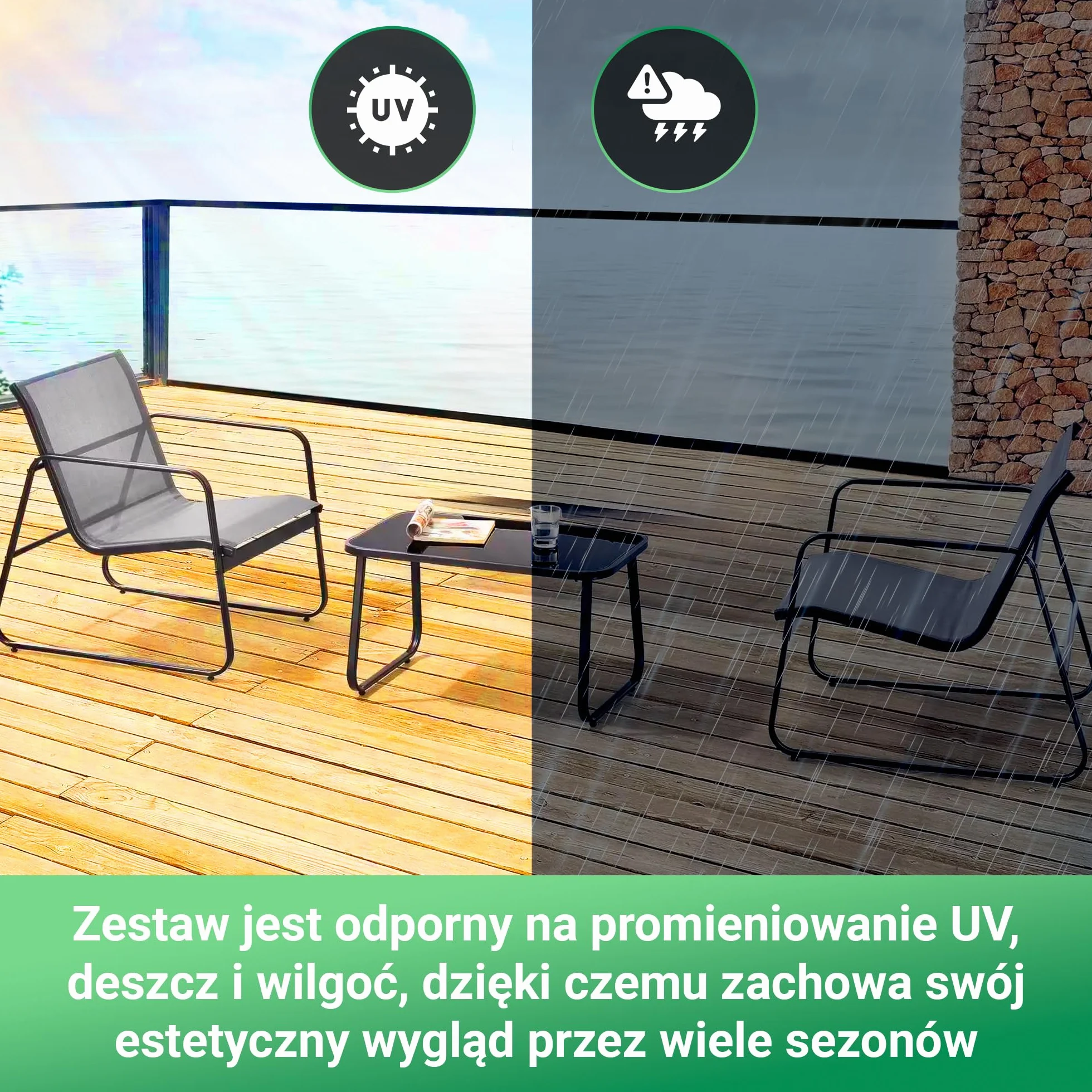 EXTRALINK 3-częściowy Zestaw Mebli Balkonowych – nowoczesny zestaw mebli ogrodowych z 2 krzesłami i stołem, rama ze stali nierdzewnej odporna na warunki atmosferyczne, zestaw balkonowy