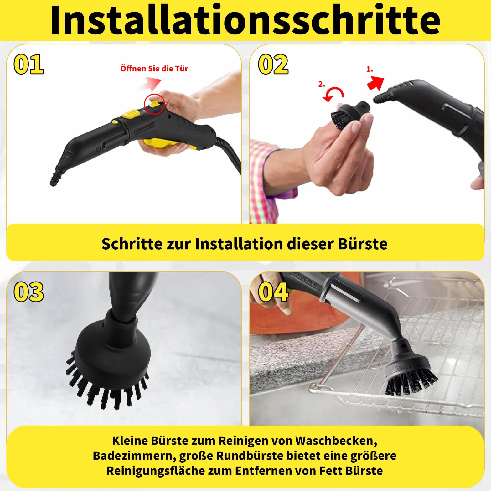 10 sztuk akcesoriów do odkurzacza parowego Kärcher Easyfix SC1, SC2, SC3, SC4, SC5, akcesoria, zestaw szczotek okrągłych, szczotka do czyszczenia parą, części zamienne