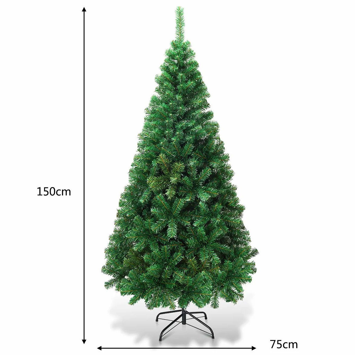 COSTWAY Sztuczna Choinka 150 cm z Metalowym Stojakiem, Zielona, Gęste Igły PCW, Realistyczne Gałązki, Łatwa w Montażu, Dekoracja Bożonarodzeniowa do Domu, Biura, Sklepu i Hotelu
