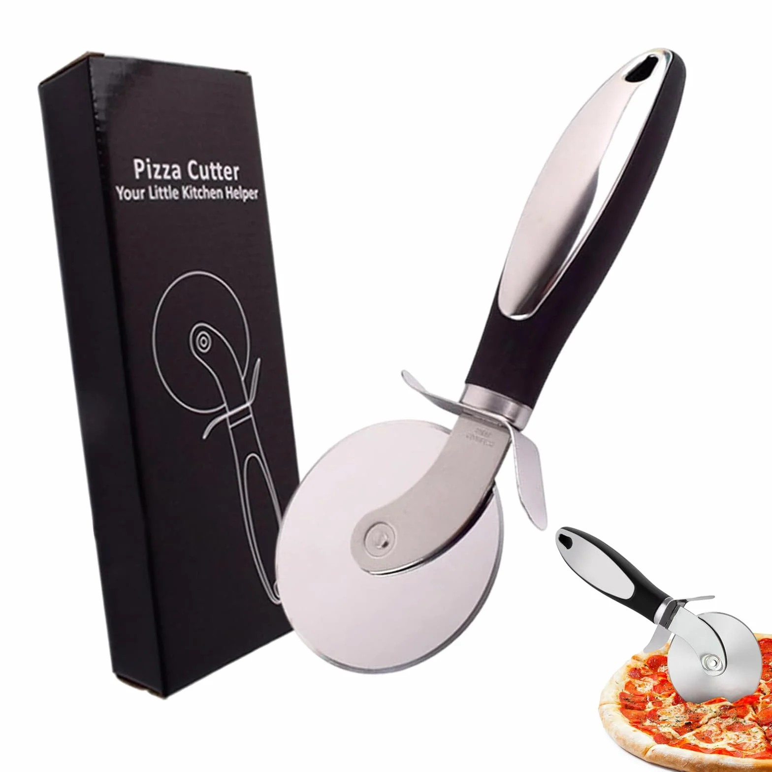 Nóż do pizzy premium ze stali nierdzewnej – nóż do pizzy z antypoślizgowym uchwytem – w zestawie pudełko do przechowywania – nadaje się do mycia w zmywarce, do pizzy, ciast i ciasta (21