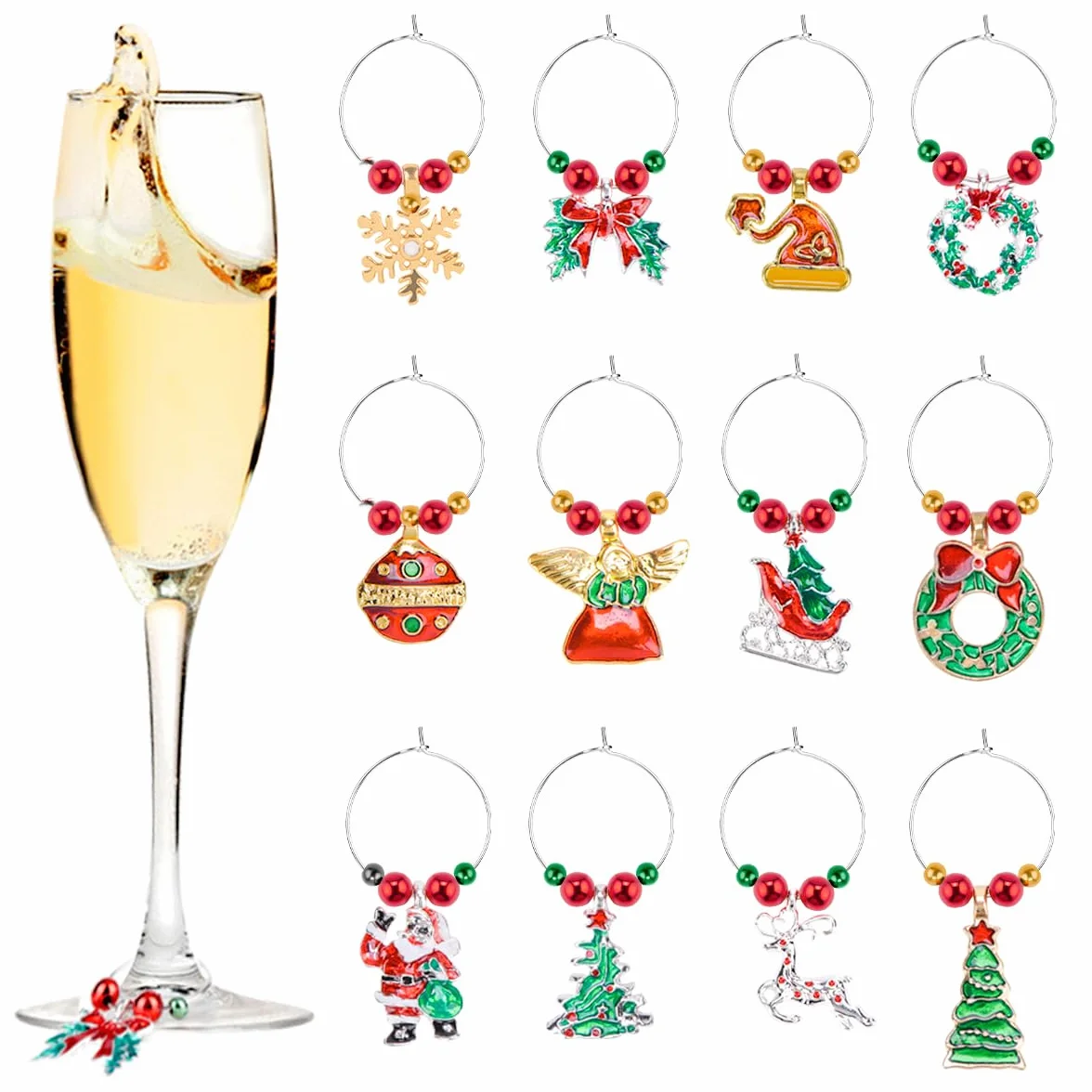 Weinglas Charms Weihnachten Anhänger Weinglas Marker Tags 12 Stück Geschenk