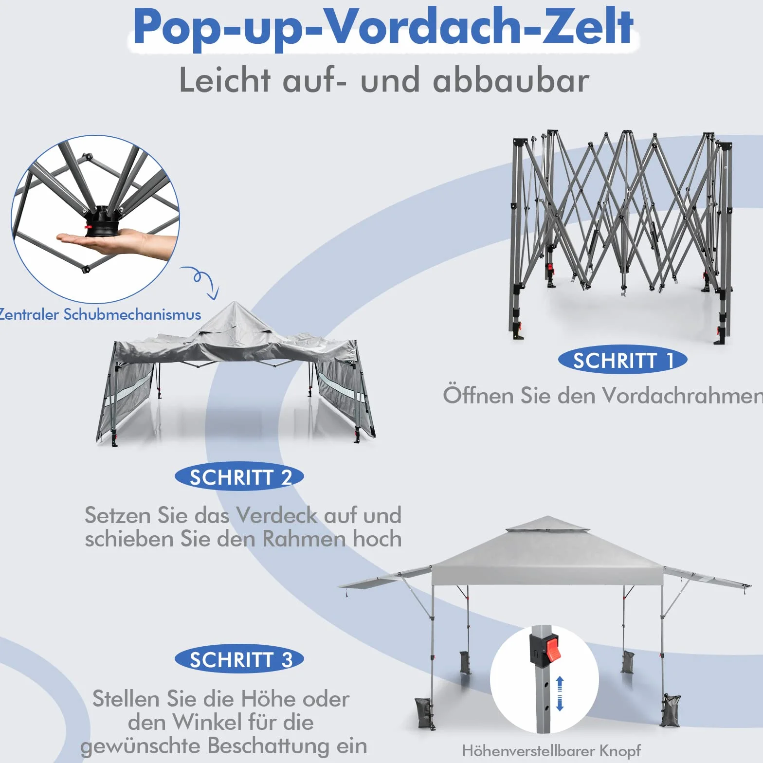 COSTWAY Pawilon typu Pop Up 3 x 3 m, z dwiema markizami, składany pawilon z torbą zwijaną, 4 worki na piasek, namiot ogrodowy, składany, namiot imprezowy, wodoszczelny, stabilny (biały)