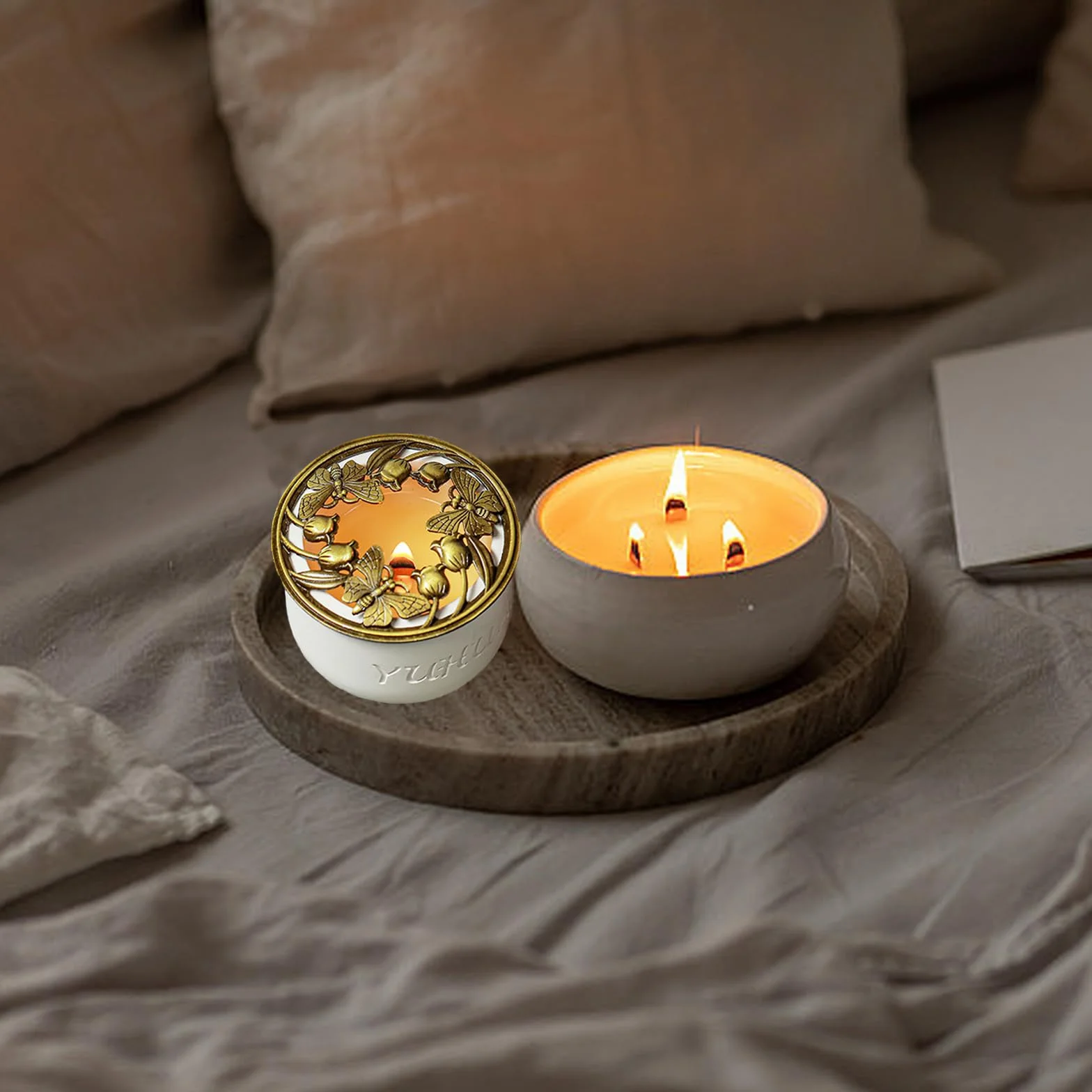 Illuma Lid automatyczny gaśnica do świec w kolorze brązu, do świec Jar Candles – które przyczyniają się do równomiernego stopienia świecy, średnica 7,8 cm