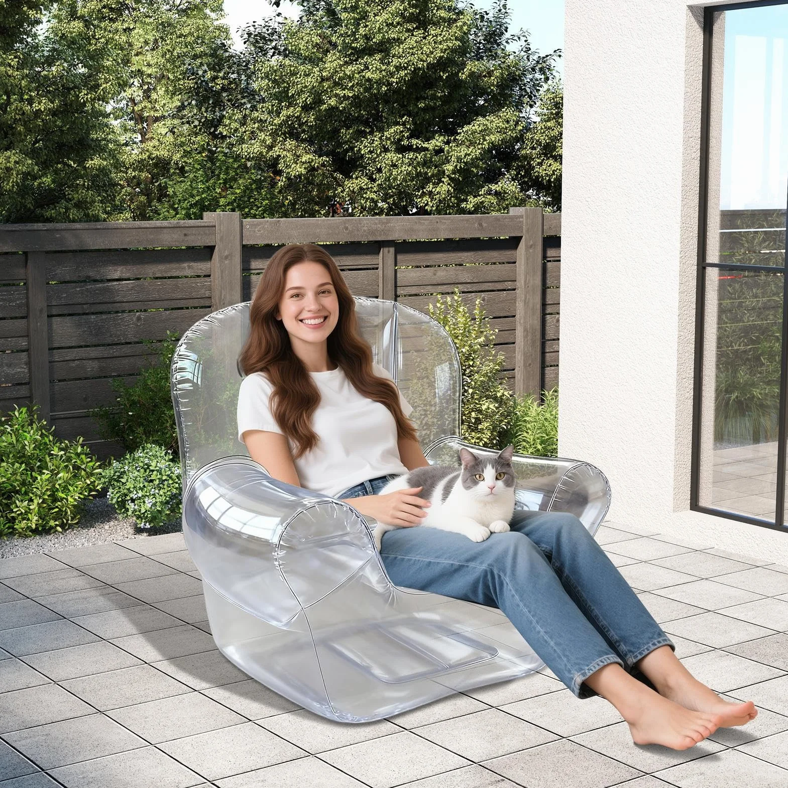 Nadmuchiwany fotel dmuchany, nadmuchiwana sofa na zewnątrz, ergonomiczna, przezroczysta, , meble do sypialni, podróży, przy basenie, balkon, na zewnątrz, trawnik, do wewnątrz