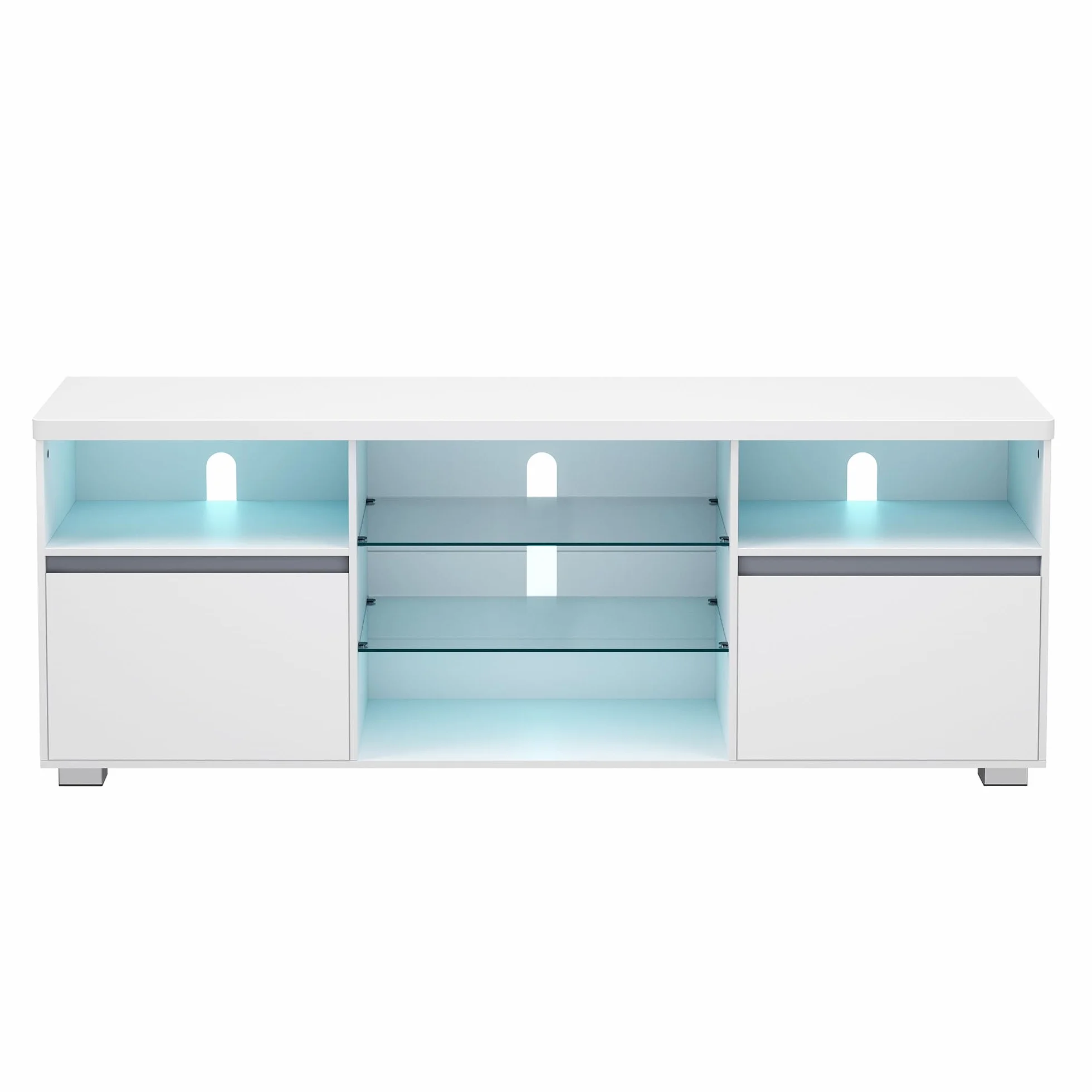 Kolekcja VASAGLE KAILYN - szafka pod telewizor z oświetleniem LED, stół pod TV, stojak na telewizor do 70 cali, z otwartymi półkami, 2 szafki z drzwiami, 160 cm, do salonu, biały LTV331T10