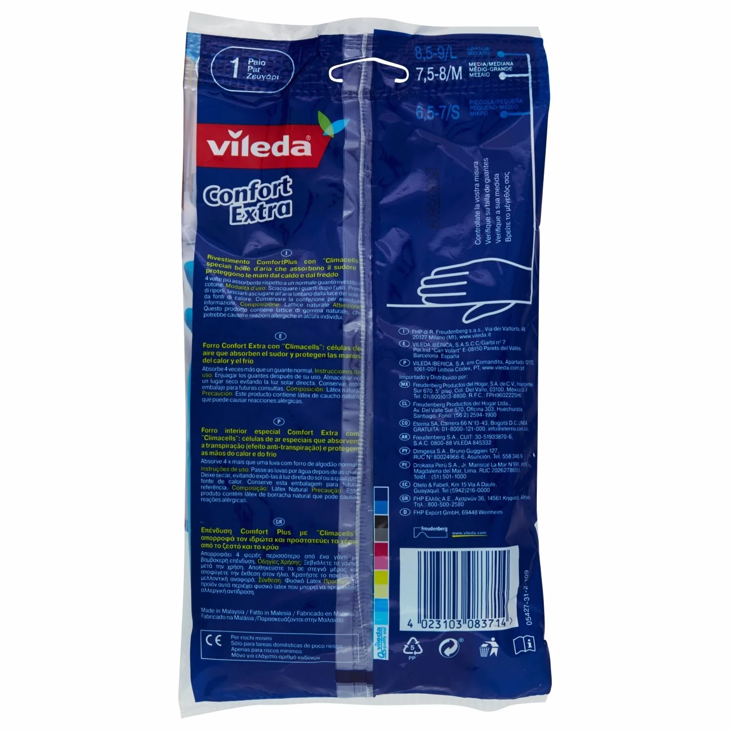 Vileda 1500466 Gumowe Rękawiczki do Czyszczenia, M (Średni), Niebieski, 1 Para (2 Sztuki)