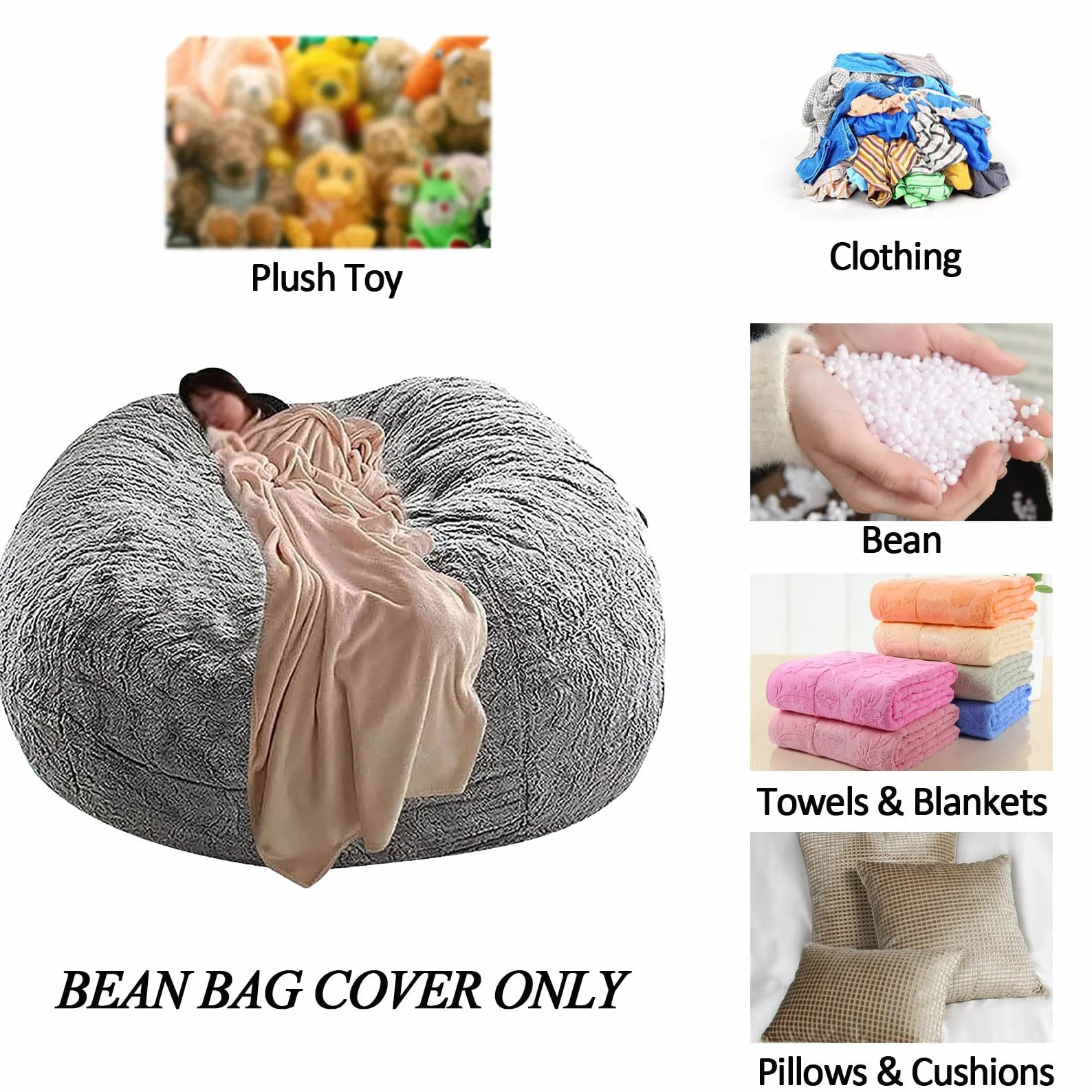 Faux Fur Bean Bag Krzesło dla Dorosłych Faux Fur BeanBag Lazy Sofa Bed Cover Meble do pokoju (była to tylko poszewka, a nie pełna torba fasoli)
