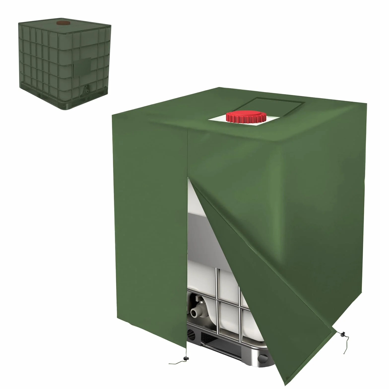 Pokrywa na zbiornik IBC 1000L – Wodoodporna osłona UV do zbiornika wodnego i kontenera IBC 420D – Plandeka z zamkiem błyskawicznym 120x100x116 cm (Zielony)