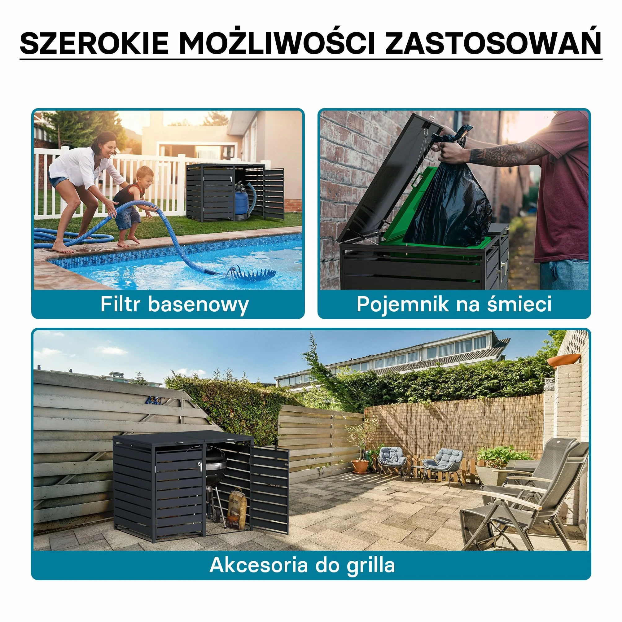 Wiltec Obudowa dla dwóch koszy na śmieci antracytowa zamykana pojemnik pokrywa śmietników z klapą