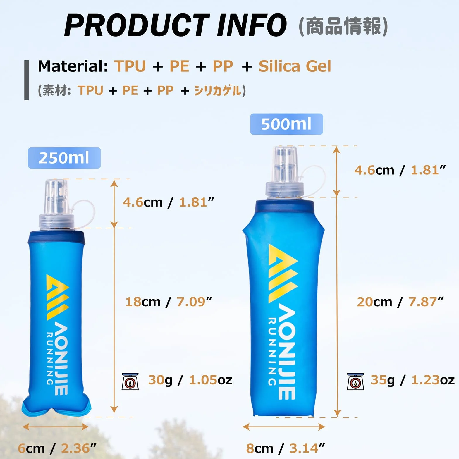Azarxis Miękka butelka na wodę 500 ml 2 szt