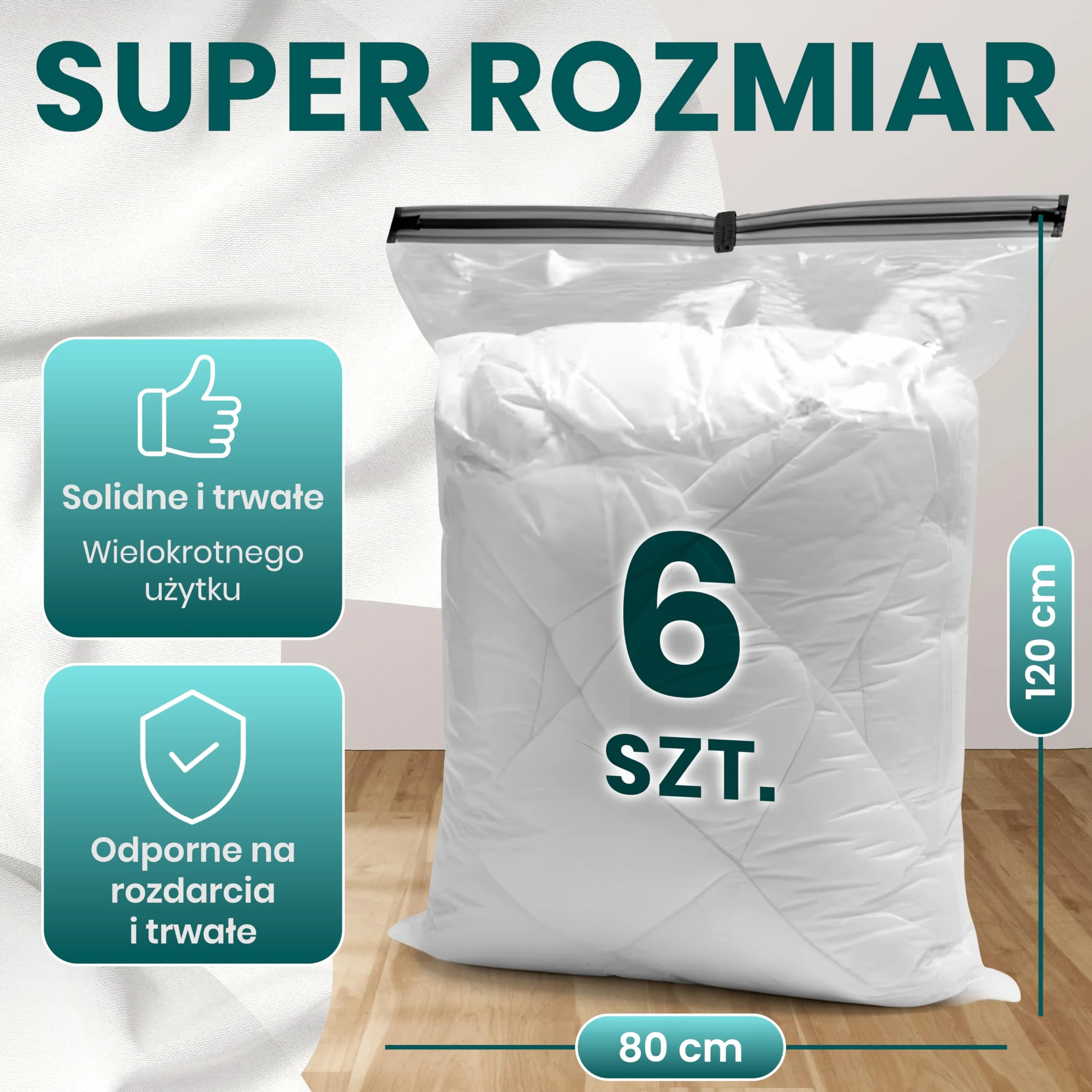 myHodo Zestaw worków próżniowych XXL 80 x 120 cm 6 sztuk do przechowywania