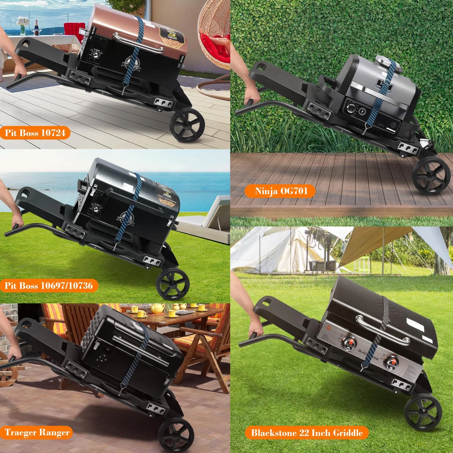 GFTIME Stojak do grilla Ninja Woodfire, składany wózek do grilla Ninja OG701, Traeger Ranger, do Pit Boss, Blackstone Griddle