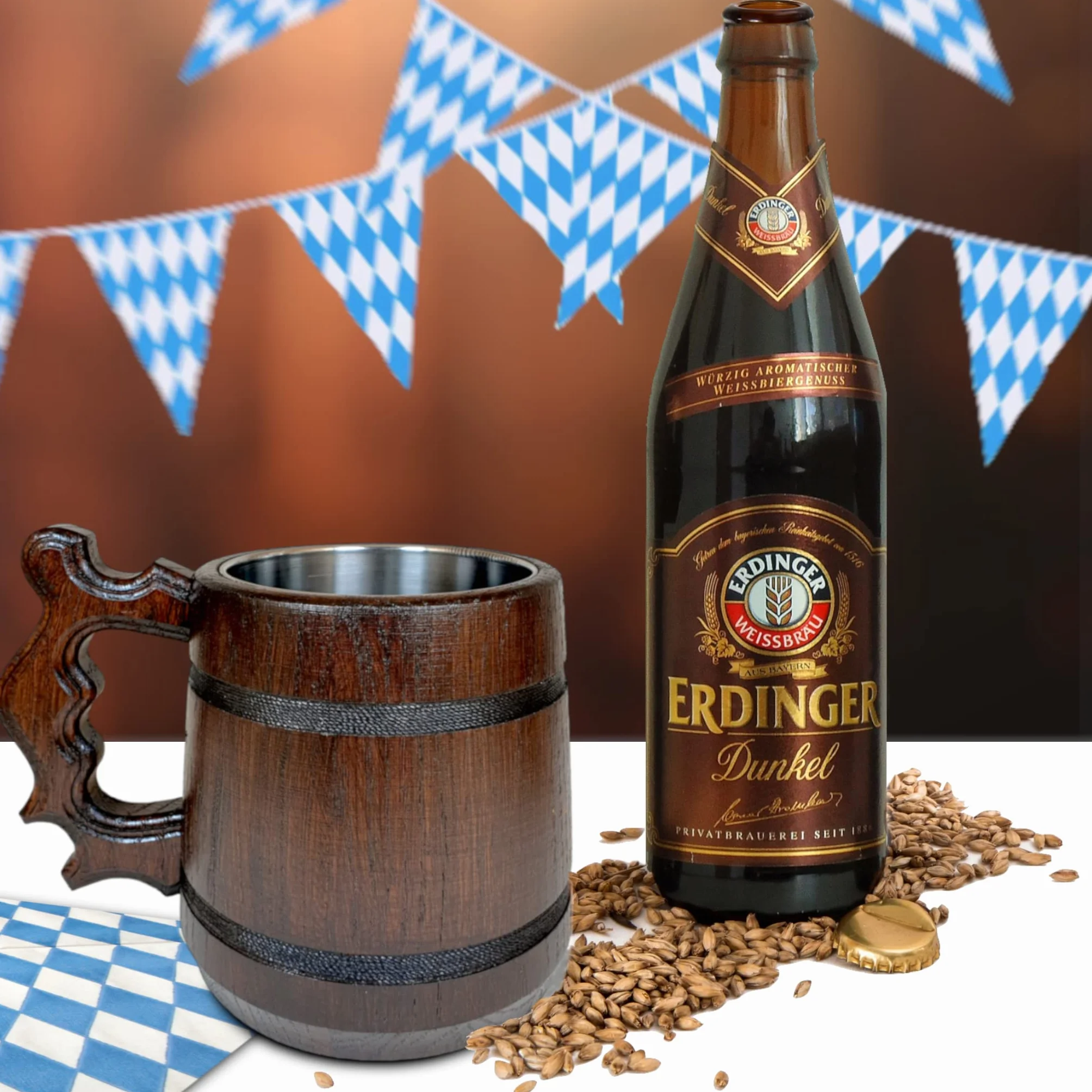 Drewniany Kufel do Piwa 500 ml z Dębu i Stali Nierdzewnej, Duży Kubek na Napoje, Made in UE (Diablo)